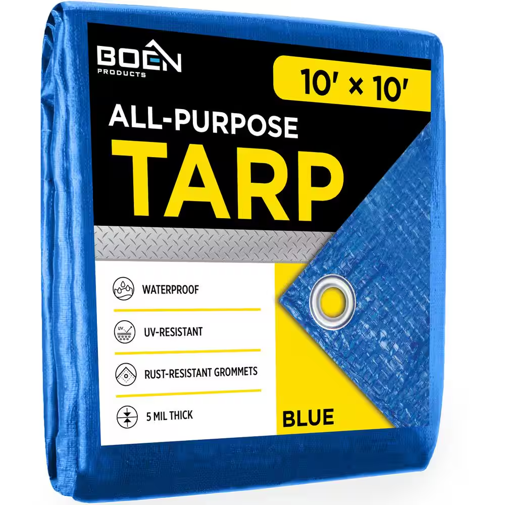 10 Ft. W X 10 Ft. L Heavy Duty Blue Poly Tarp Cover Waterproof, Tarpaulin (2-Pack)