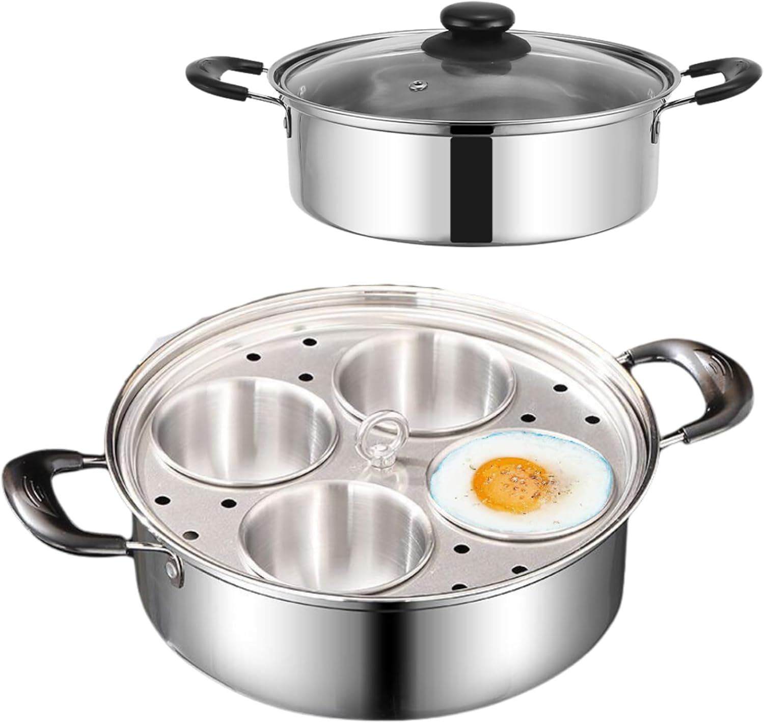 Egg Poacher Pan, Poached Egg Pan Stainless Steel Egg Pan with 4 Cups Egg Cooker