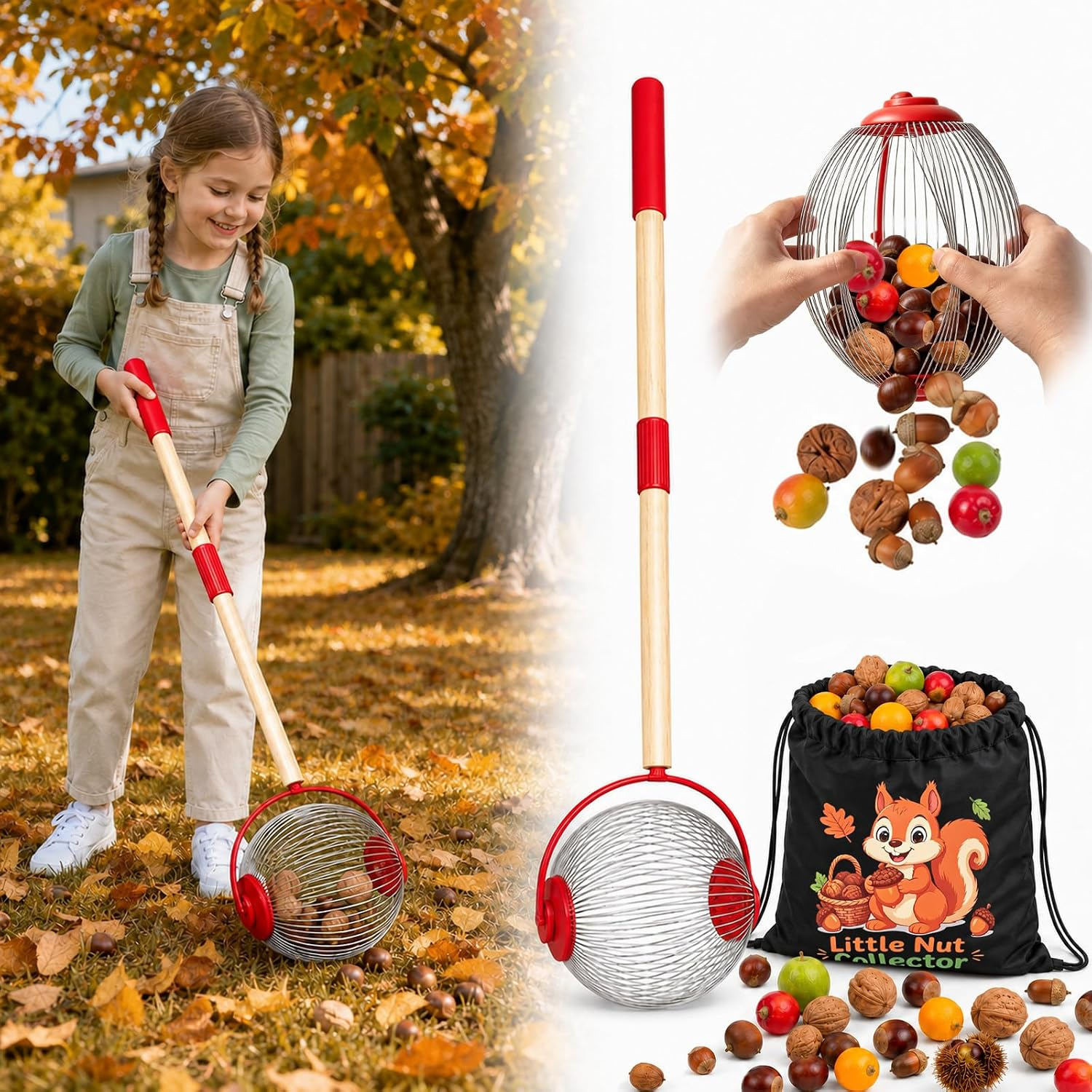 Nut Gatherer for Kids, Acorn Picker Upper Roller with Storage Bag