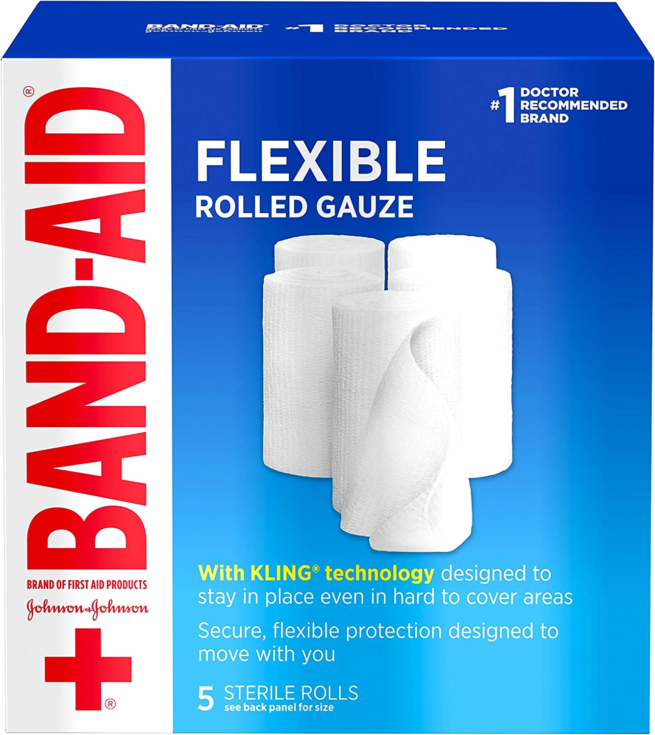 Band-Aid Brand of First Aid Products Flexible Rolled Gauze Dressing for Minor Wound Care, Soft Padding and Instant Absorption, 3 Inches by 2.1 Yards, Value Pack 5 Ct
