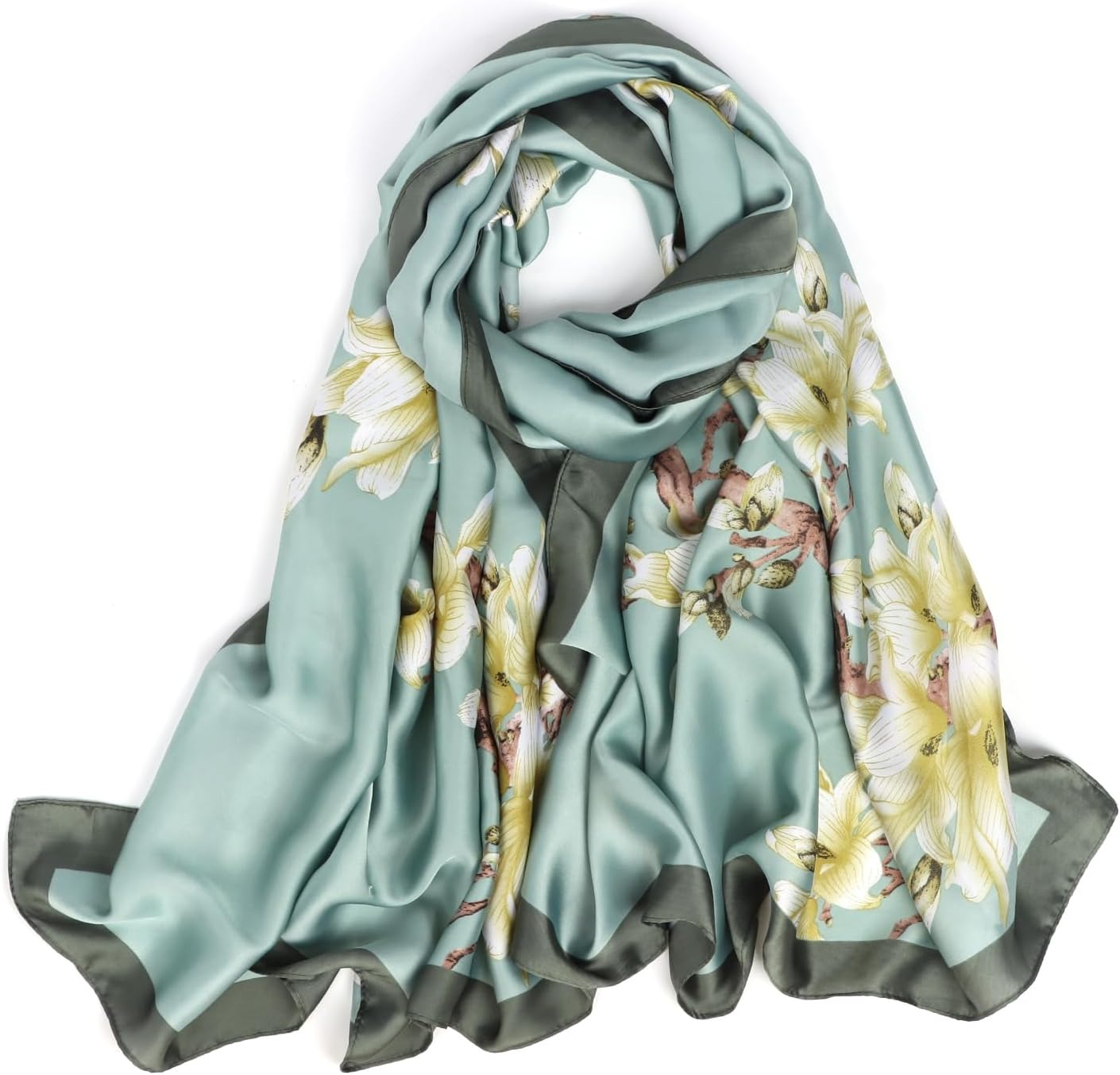 Large Floral Scarf for Women, Silky Satin Shawl Wrap | Long Lightweight Neck Sca