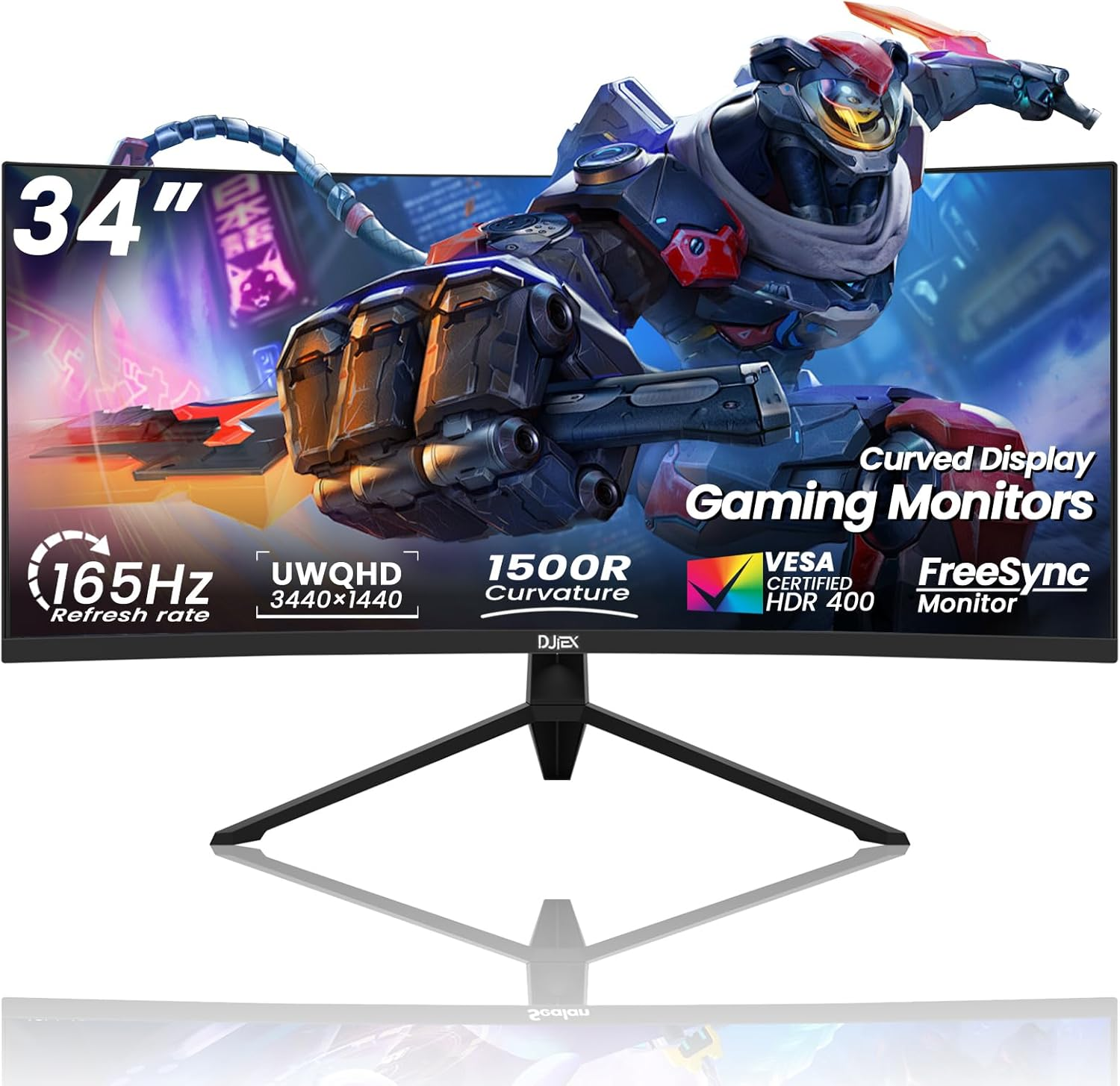 34 Inch Curved Gaming Monitor,21:9 WQHD 3440X1440 165Hz Curved 1500R - Ultrawide Computer Monitor Pip/Pbp,1Ms(Mprt) 127% Srgb,Hdmi & Dp,Tilt Adjustable,Panoramic for Office & Immersive Gaming