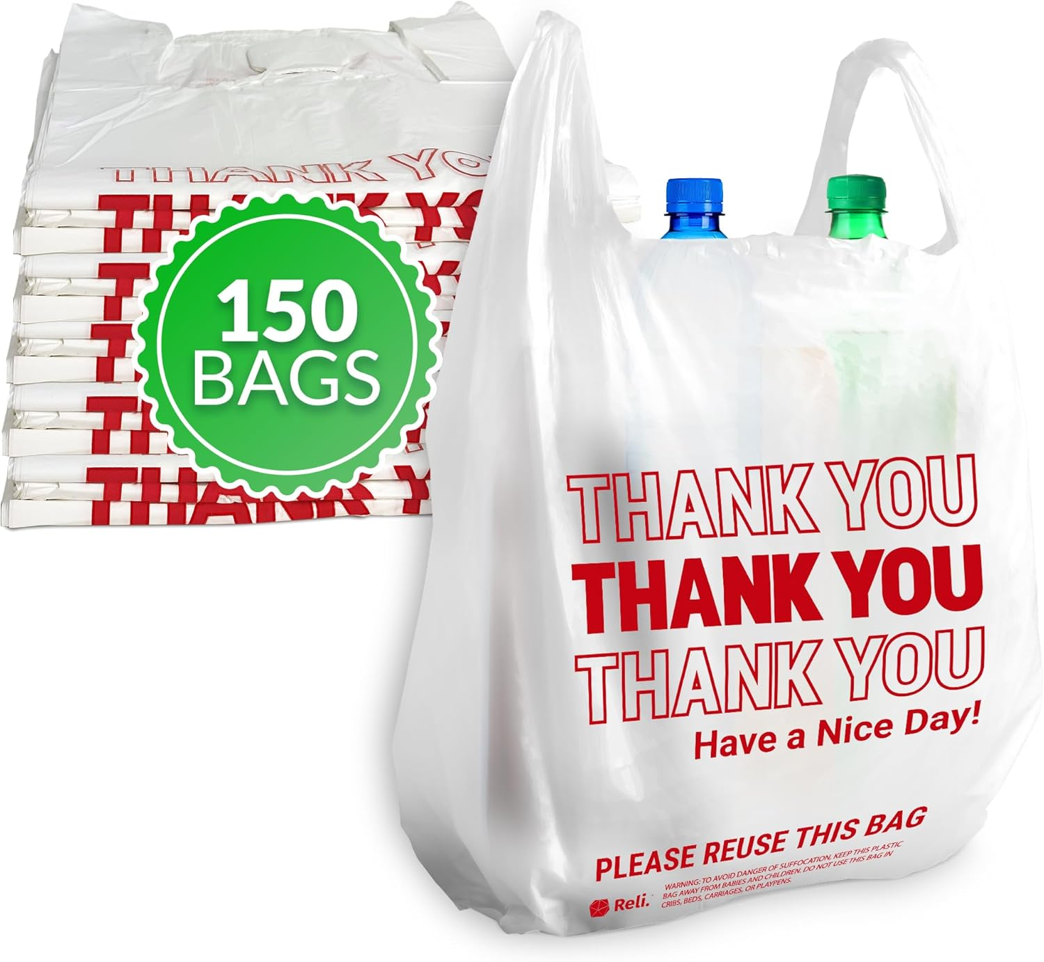 Reli. Thank You Plastic Bags | 150 Pack | (11.5