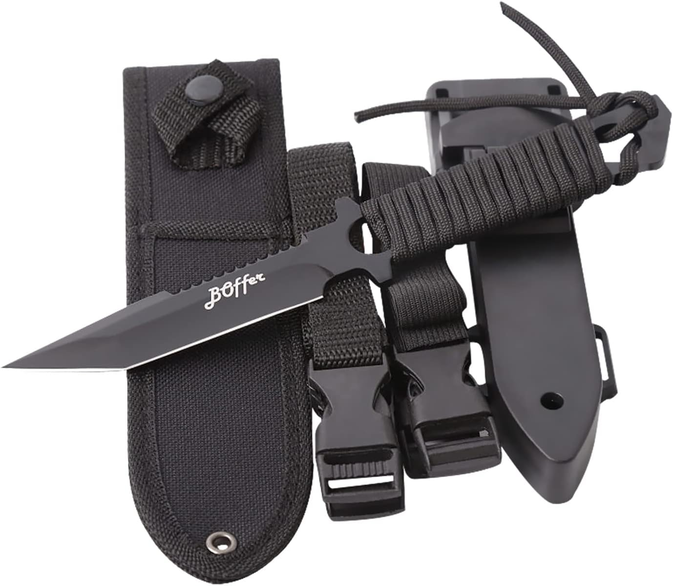 Dive Knife Scuba Diving Knife, Black Tactical Sharp Blade Knives, Divers Dive Tool with 2 Types Sheaths,Sawing Edge and 2 Pairs Leg Straps for Snorkeling,Hunting,Camping