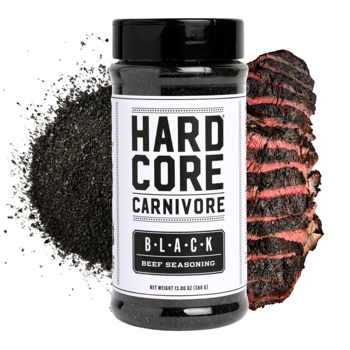 Hardcore Carnivore Black: Activated Charcoal Meat Seasoning Rub (13 Oz Shaker)