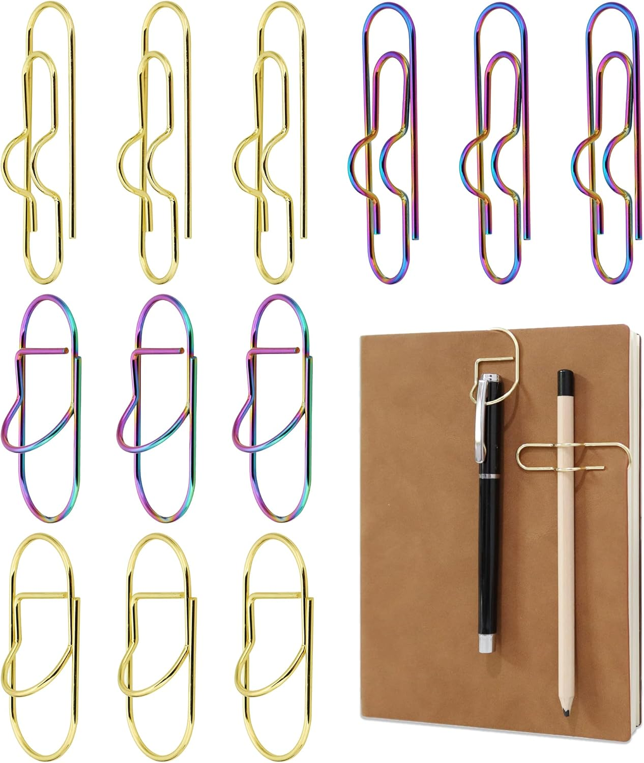 12 Pcs Metal Pen Clips, Pencil Holder Clips Inserts Paper Clip Bookmarks for Notebooks Planner Office School Supplies