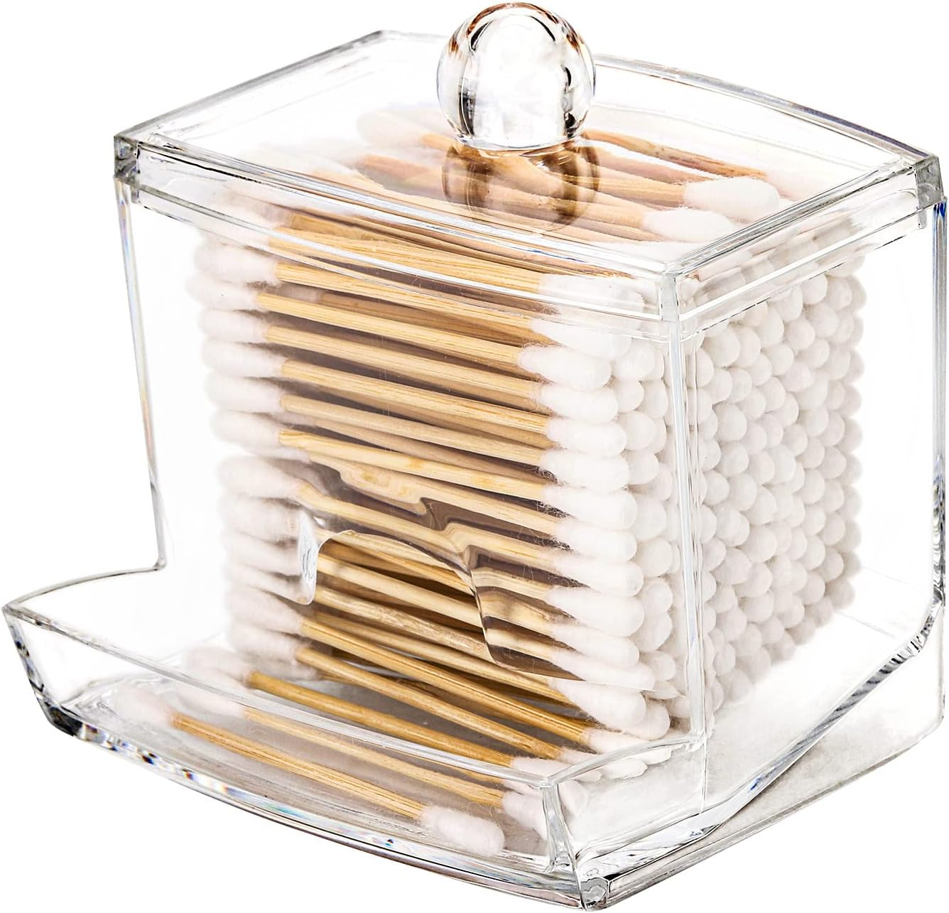 Large Cotton Swab Holder Bathroom Organizer Clear Plastic Qtip Dispenser Jar