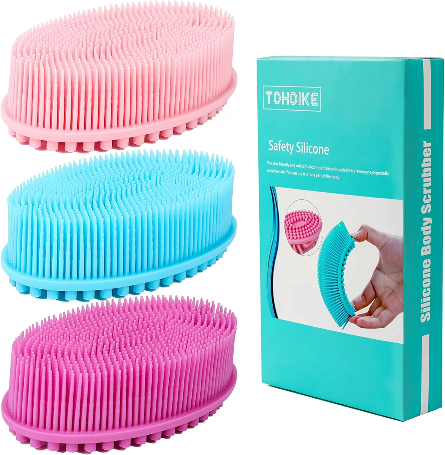 TDHDIKE Silicone Body Scrubber Loofah - Set of 3 Soft Exfoliating Body Bath Shower Scrubber Loofah Brush for Sensitive Kids Women Men All Kinds of Skin
