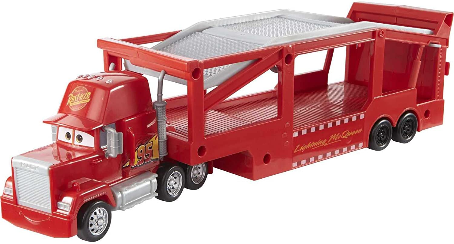 Mattel Disney and Pixar Cars Mack Hauler, 13-Inch Toy Transporter Truck with Ramp & Carry Storage for 12 Vehicles, Gift for Kids Ages 4 Years Old & Up