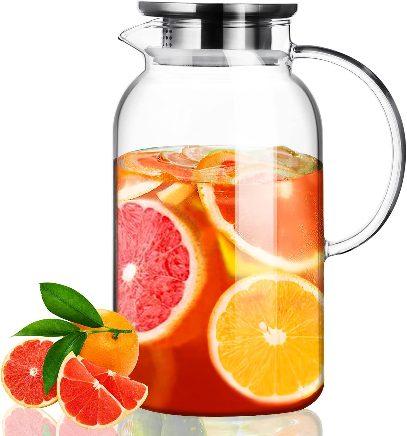 PARACITY Glass Pitcher with Lid, Hot& Cold Glass Water Pitcher with Handle, Iced
