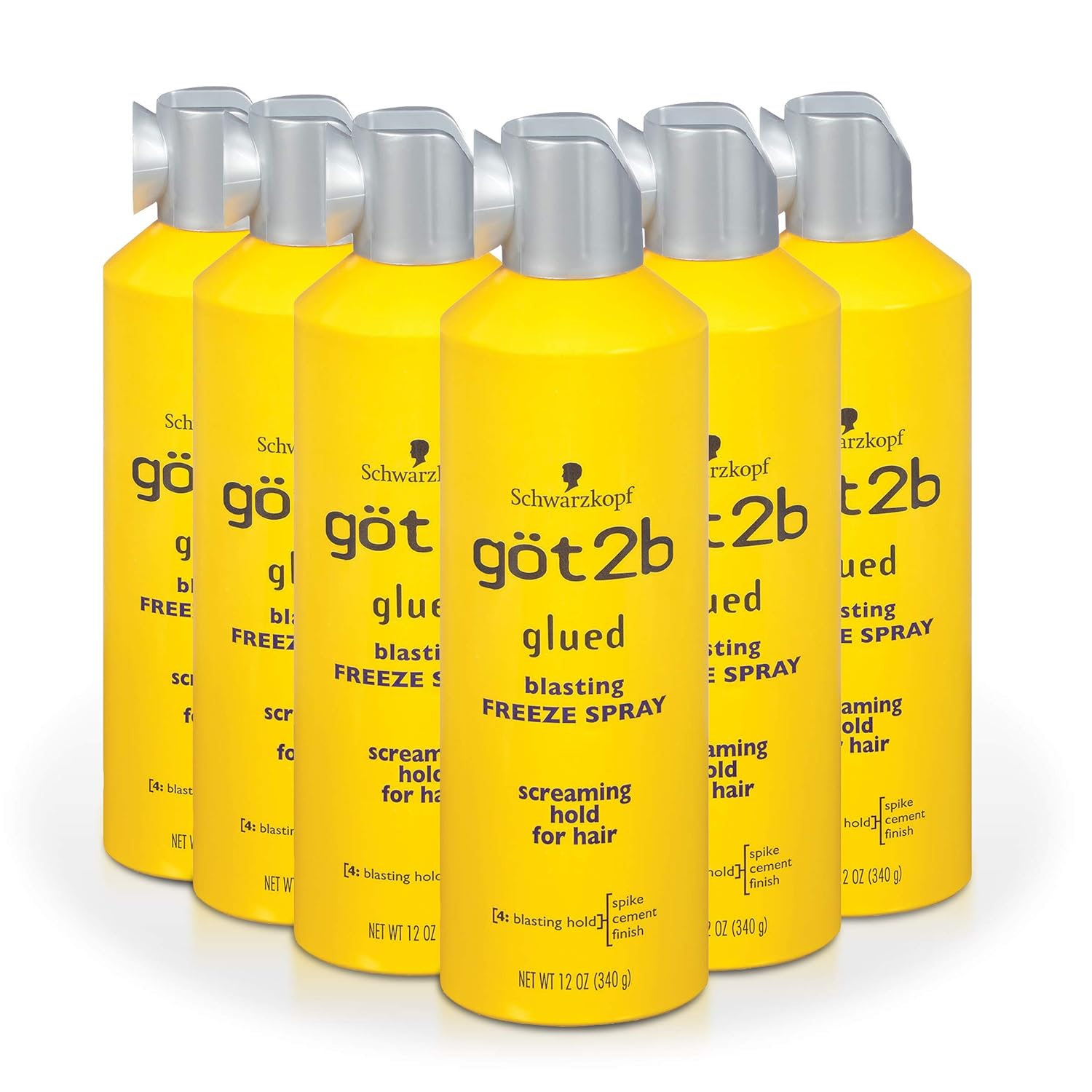 Got2B Glued Blasting Freeze Hair Spray, 12 Fl Oz, Pack of 6, Extra Strong Holding Spray for Spikes & Styles, Long-Lasting All-Day Hold, Wind-Tested, Humidity-Resistant, Washes Out Easily