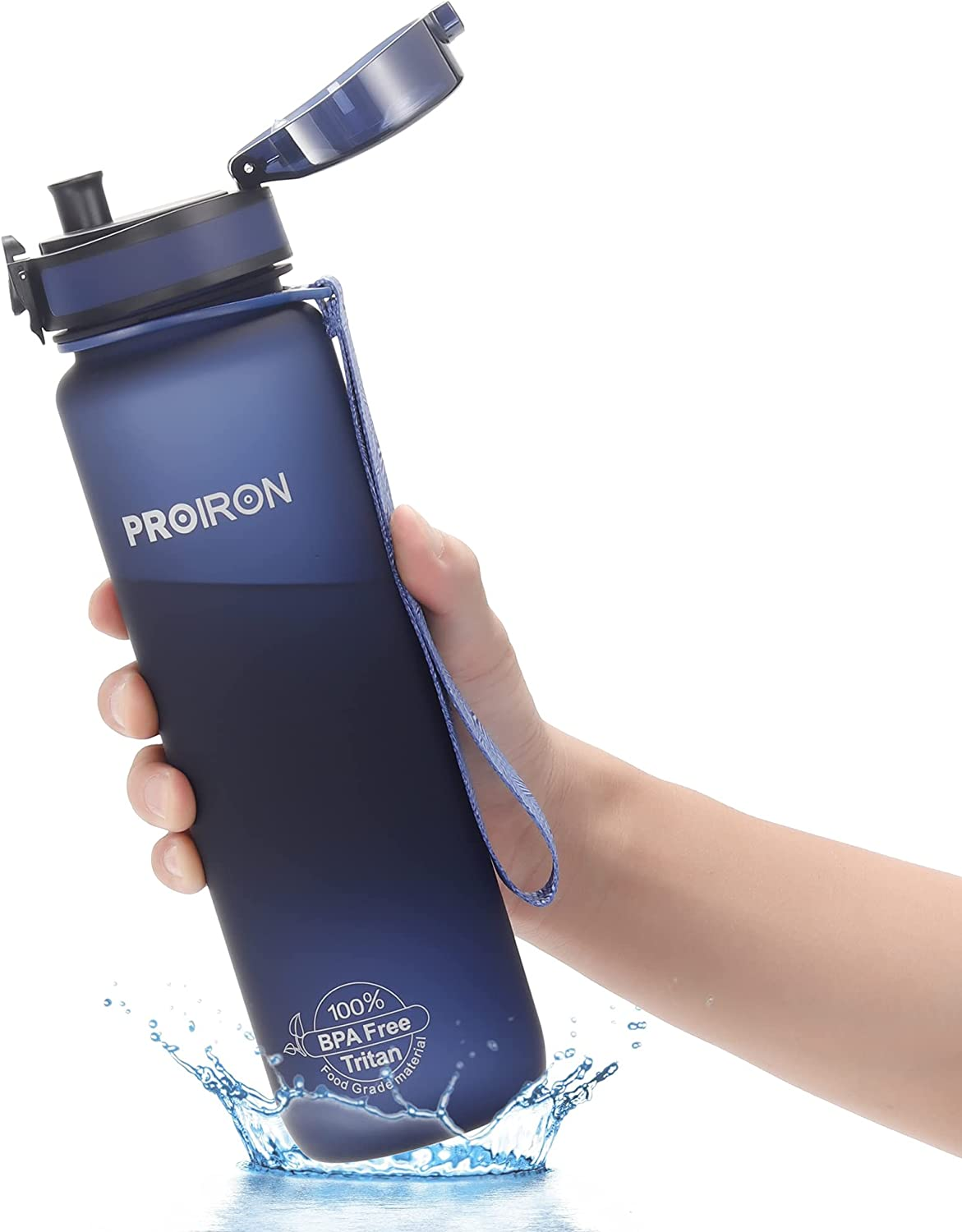 500Ml/1L (17/32Oz) Water Bottle Leak-Proof Drink Bottle BPA Free USA Tritan Material Gym Bottle with Protein Shaker, Flip Top Lid & Removable Strainer for Fitness Cycling