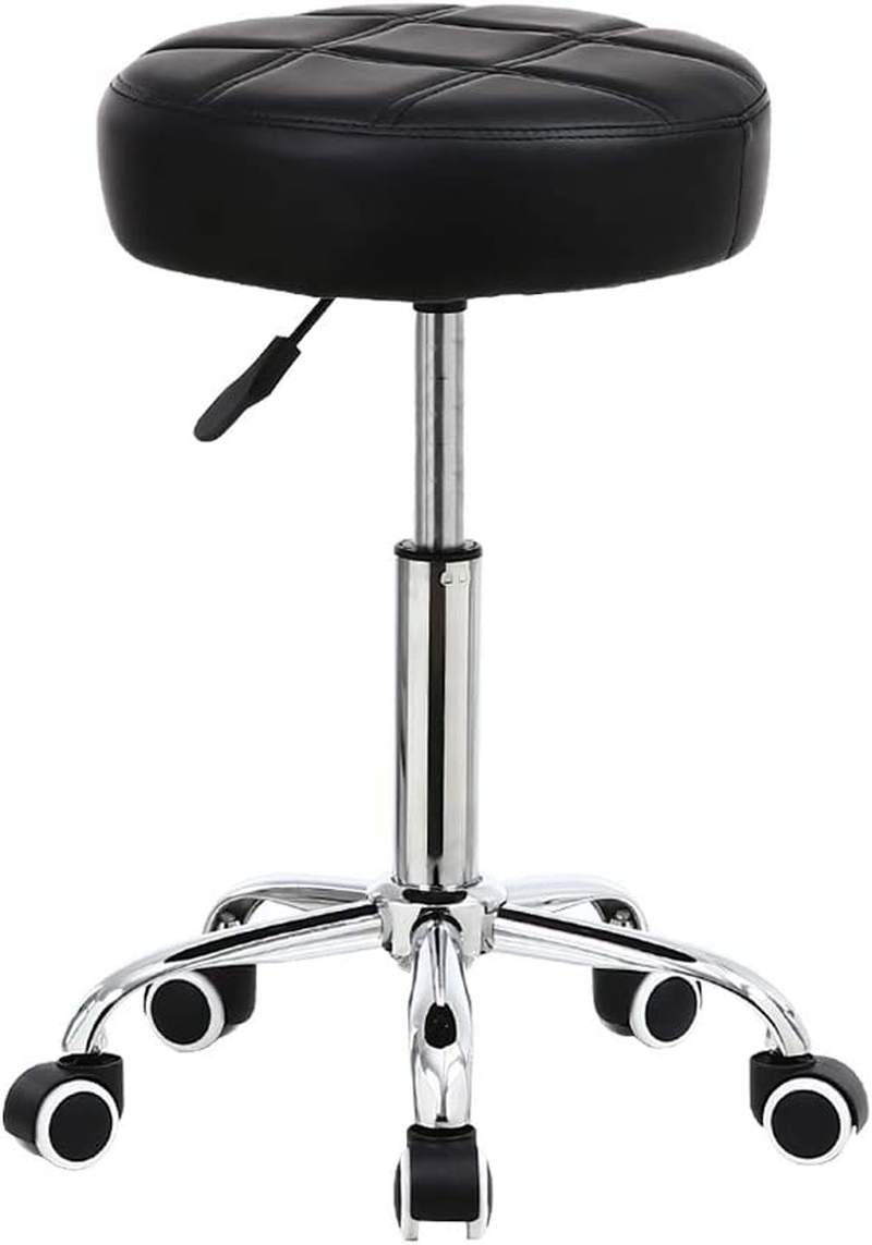 round Rolling Stool PU Leather Height Adjustable Swivel Drafting Work SPA  Salon Stools Chair with Wheels Black
