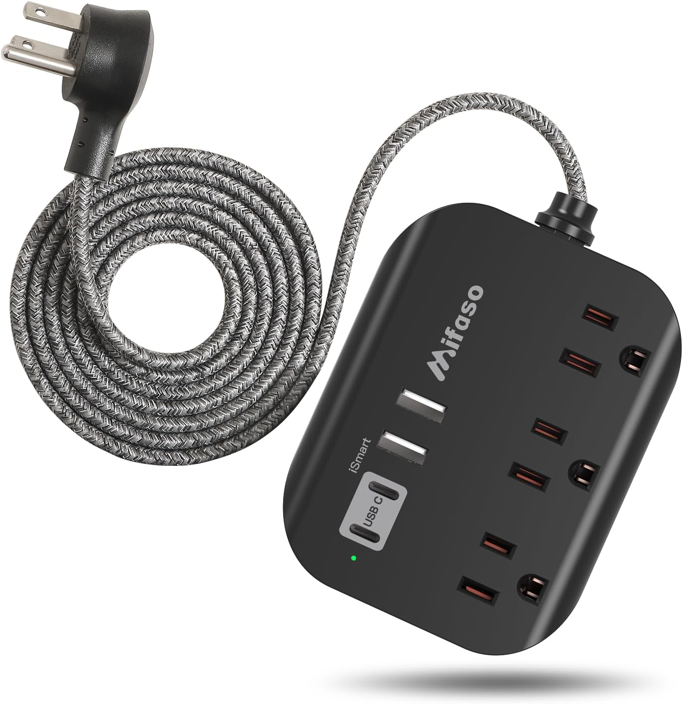 Cruise Ship Essentials - Mifaso Power Strip with USB, Mountable Flat Plug Power Strip with 3 Outlets 4 USB Ports(Smart 3.1A), 5Ft Braided Extension Cord, Compact for Cruise Ship, Travel, Home, Dorm