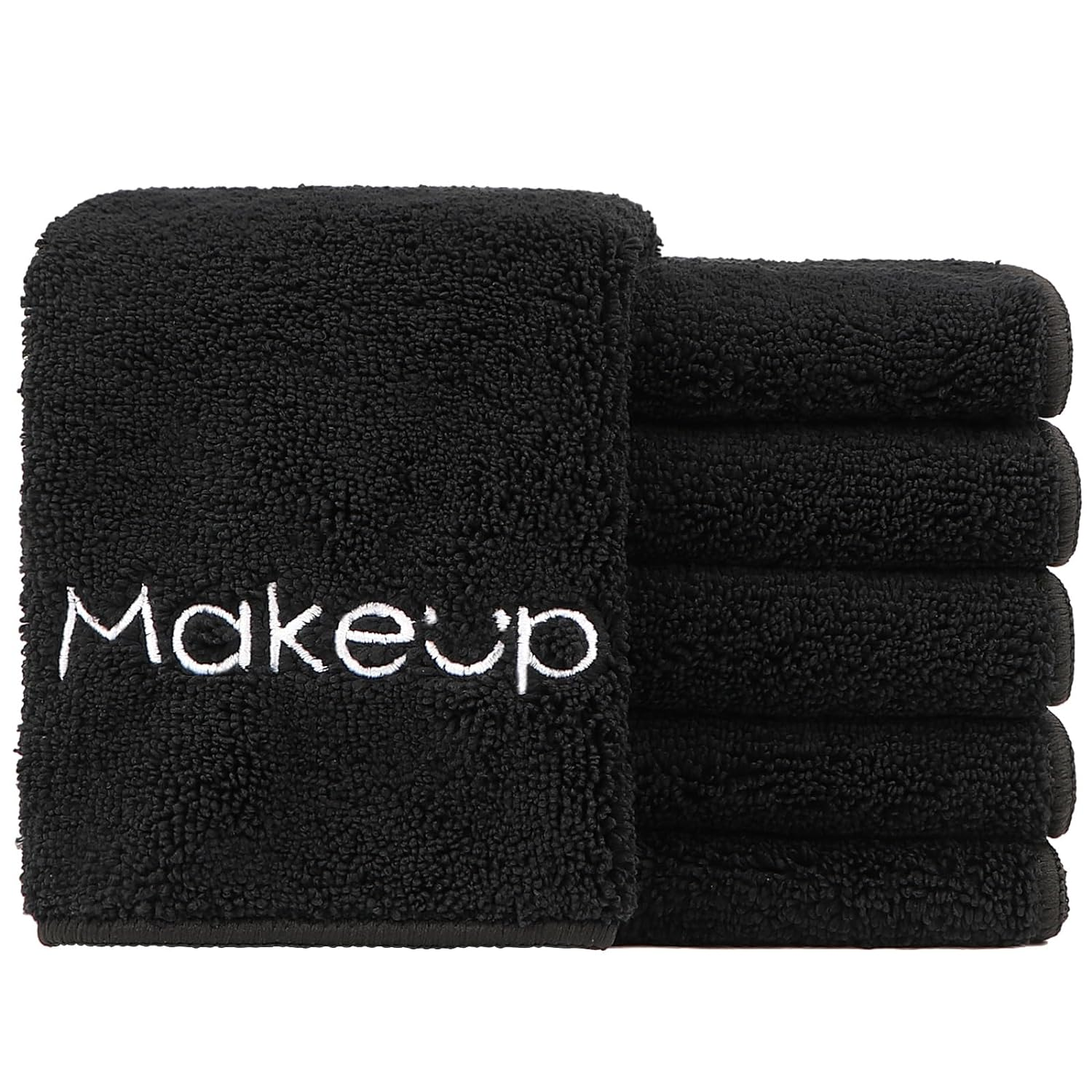 HOMEXCEL Makeup Remover Cloth 6 Pack,Premium Washable Soft 13X13 Inch Facial Cleansing Makeup Towels,Quick Dry Microfiber Face Towels Washcloths for All Skin Types,Black