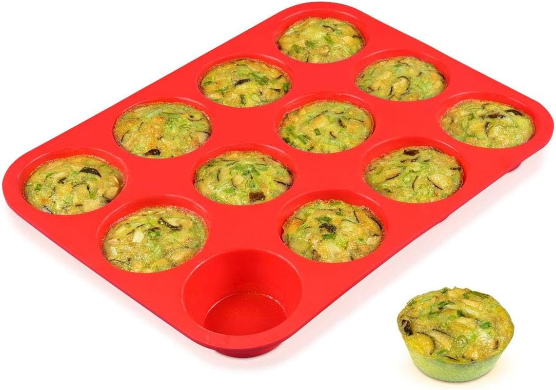 12 Cups Silicone Muffin Pan - Nonstick BPA Free Cupcake Pan, Silicone Mold