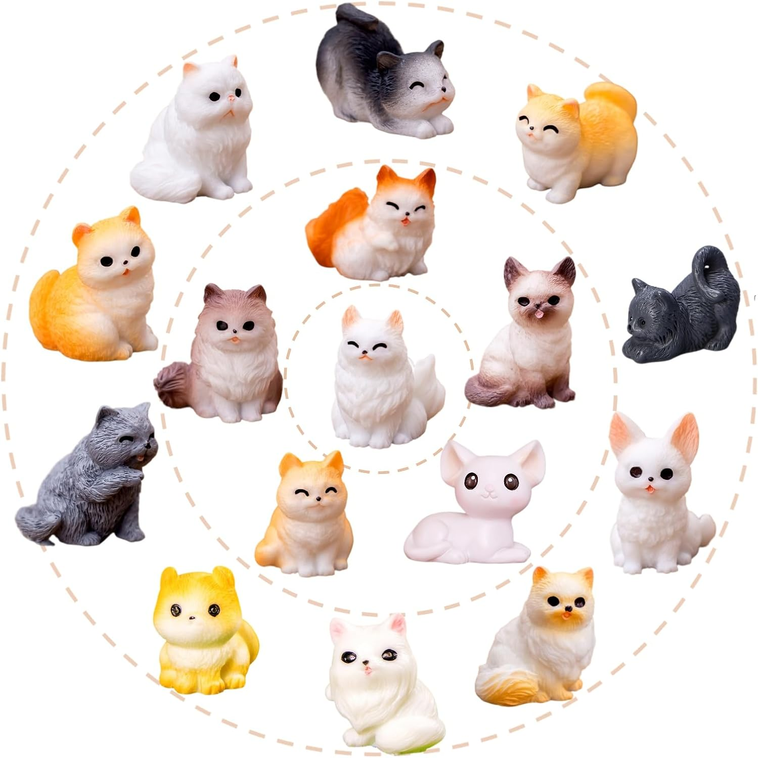 16 Pcs Mini Resin Cat Figurines - Realistic Kittens Collection for Home Decor, Fairy Garden, Cat Cake Topper, and Mini Cat Ornaments