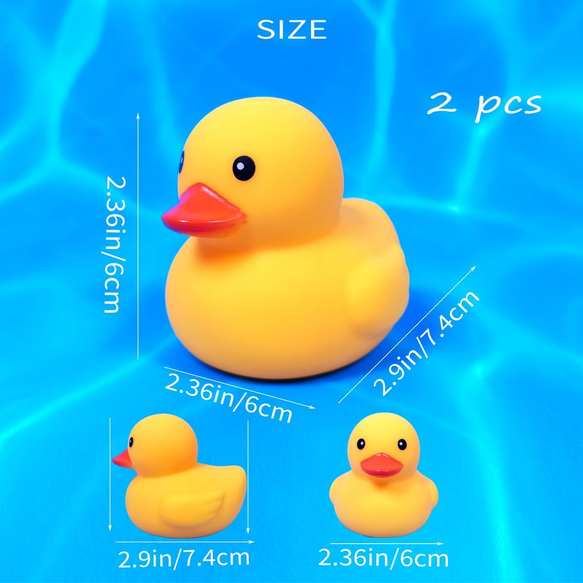 2 pcs Waterproof No Squeak Noise 3 inch Rubber Funny Yellow Duck/Duckies Bath... - Picture 4 of 19