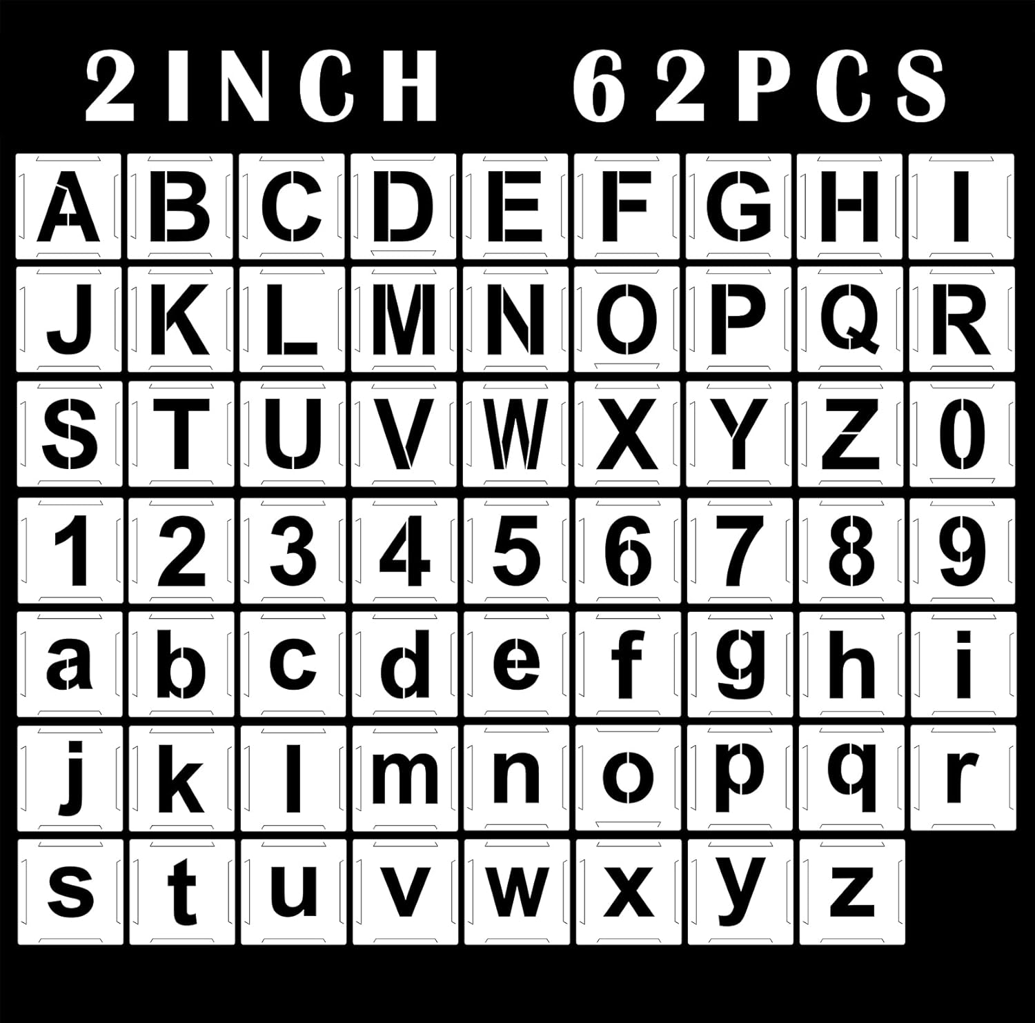 2 Inch Alphabet Letter Stencils, 62 Pcs Reusable Plastic Letter Number Templates, Art Craft Stencils for Wood, Wall, Fabric, Rock, Chalkboard, Signage, Interlocking Template Kit for Painting on Wood
