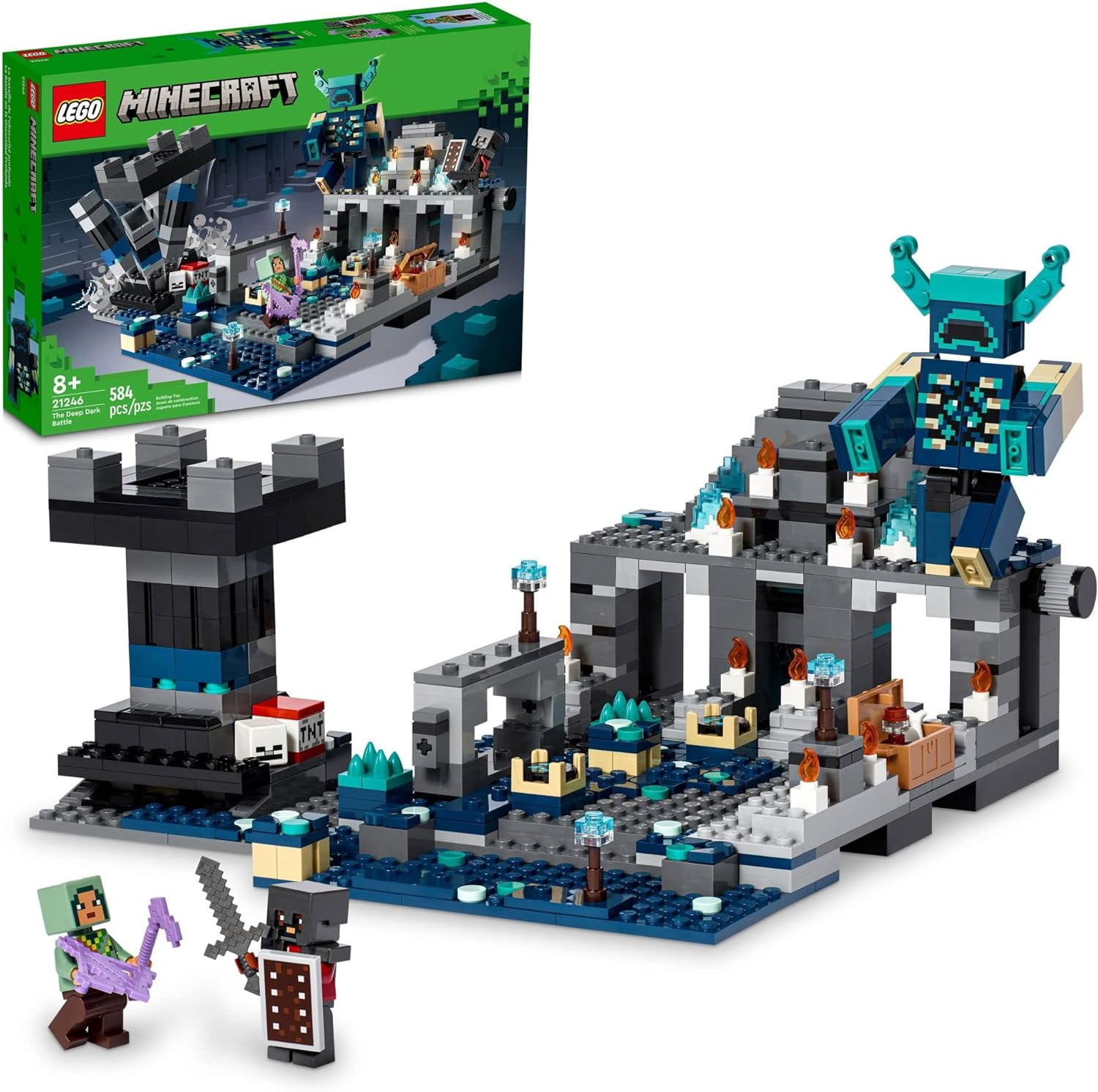 LEGO Minecraft the Deep Dark Battle Set, 21246 Biome Adventure Toy, Ancient City with Warden Figure, Exploding Tower & Treasure Chest, for Kids Ages 8 Plus