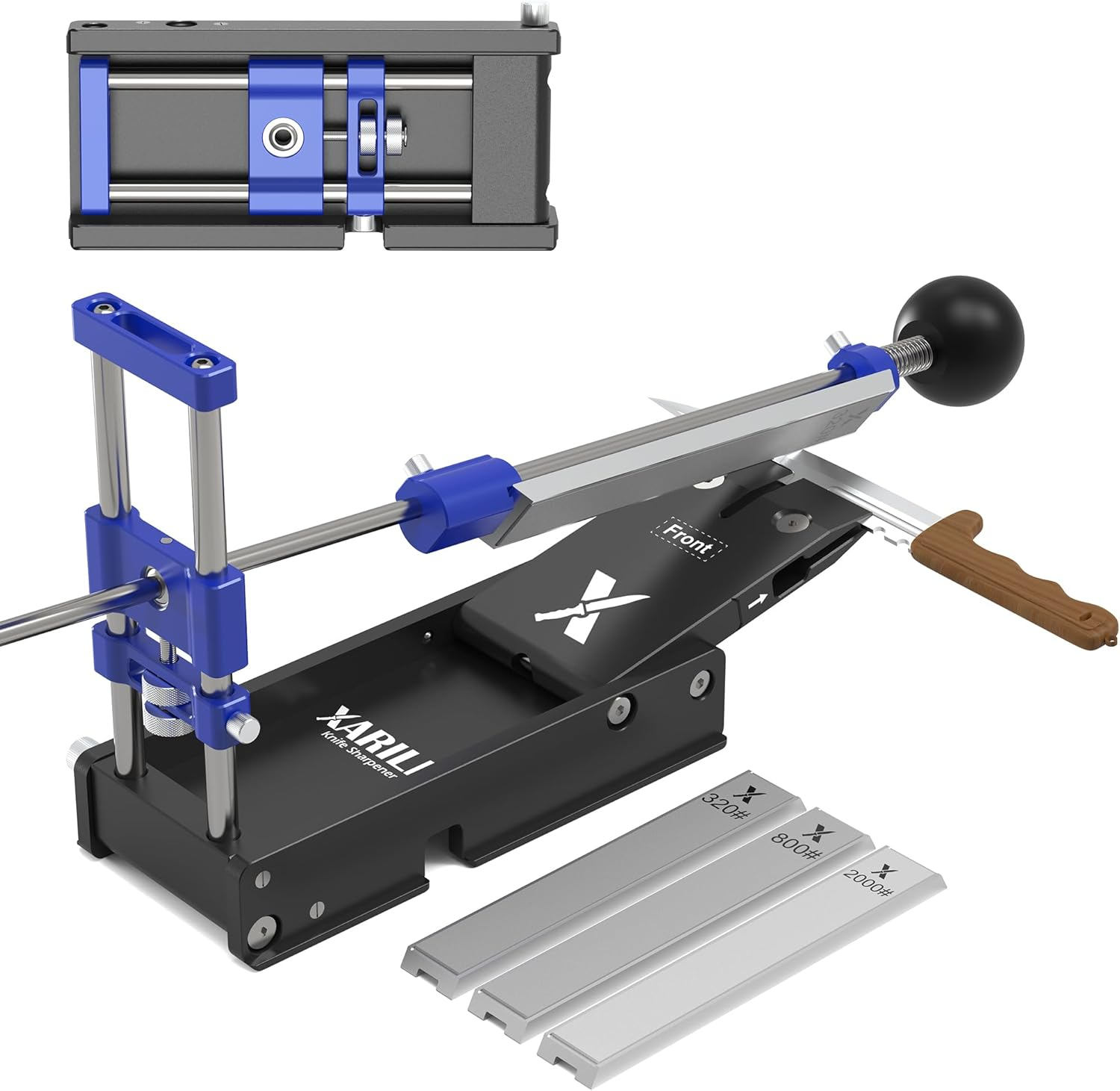 Foldable Portable Knife Sharpening System, Adjustable Knife Sharpener Kit with 3 PCS Aluminum Plates Diamonds (320#, 800#, 2000#), Blade Flips without Removal, for Hunting, Kitchen Knives