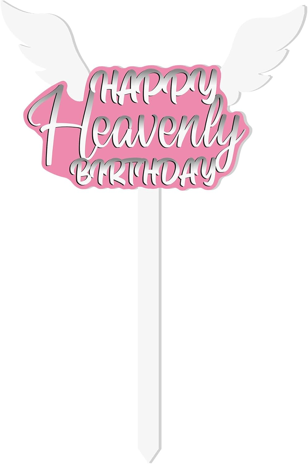 Large Pink Happy Birthday in Heaven Cemetery Memorial Stake 13.8x7.9 Inches