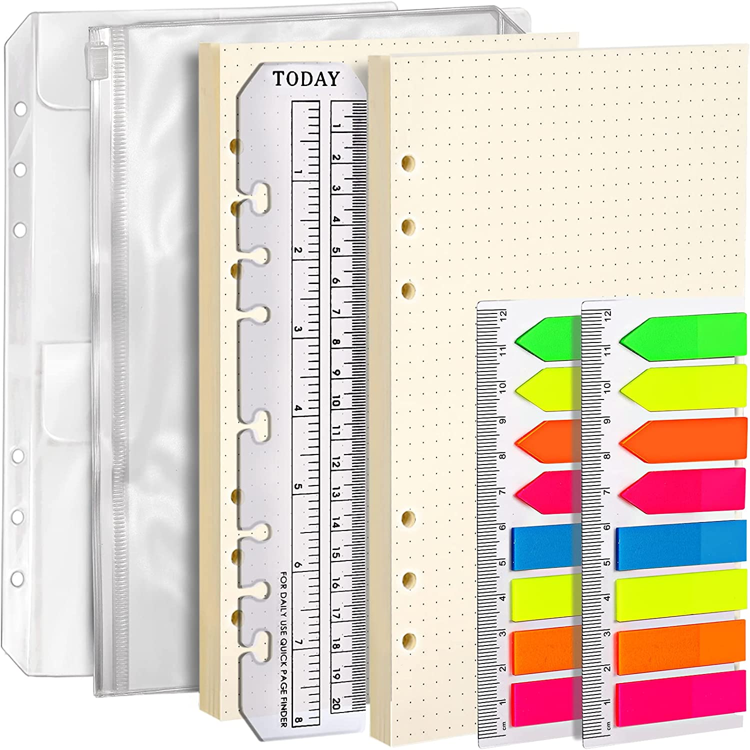LEOBRO A5 Paper, Dotted Paper for A5 Binder, Planner Inserts, with Binder Pocket, Index Tabs, Ruler, Refill for Planner Notebook Journal