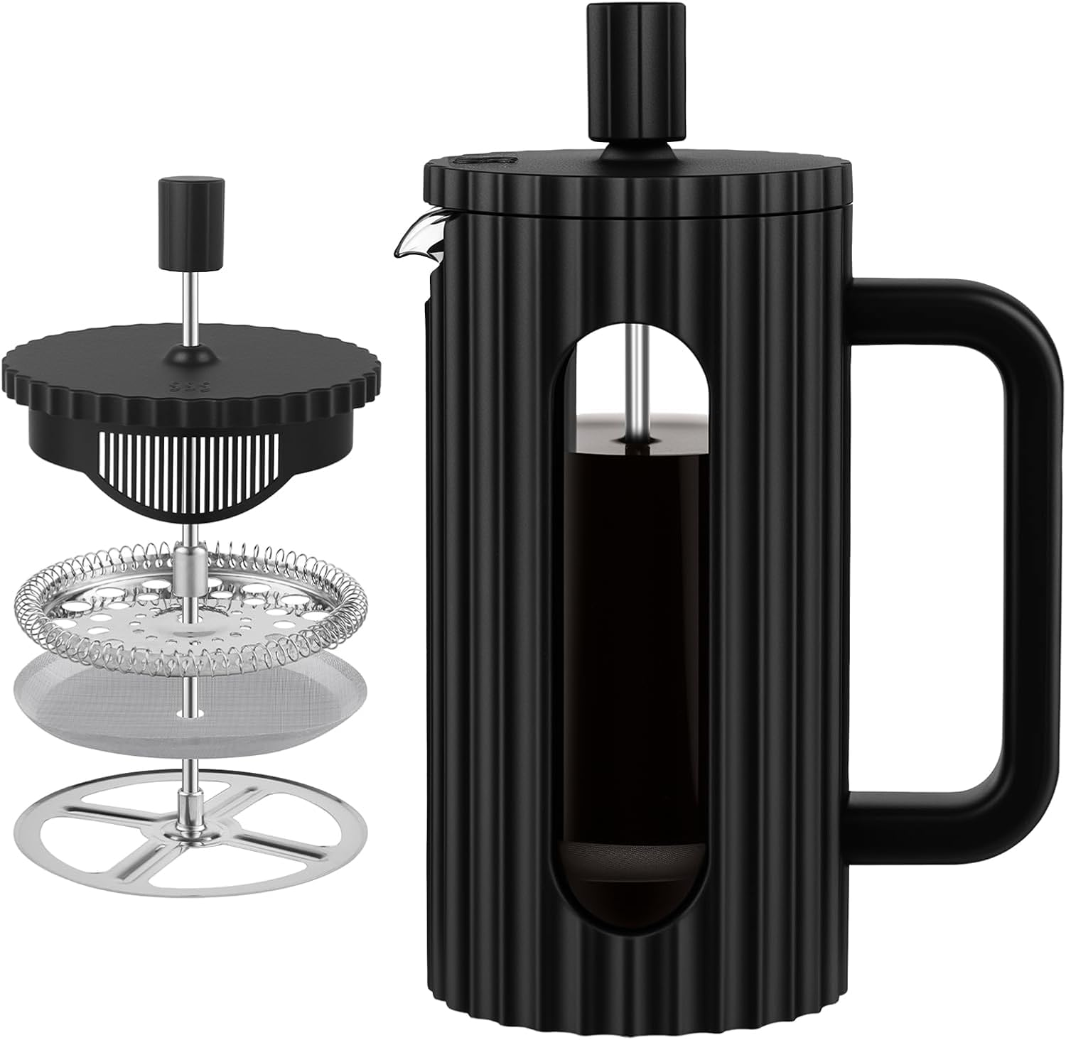 French Press Coffee Maker 12OZ, Heat Resistant Borosilicate Glass Carafe/Tea Maker Coffee Press Frother Brewer (350Ml)