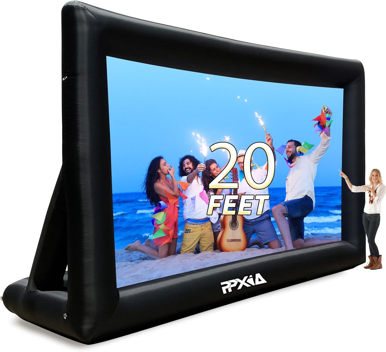 Inflatable Movie Screen Outdoor Projector Screen for outside 20Ft, Blow up Screens Front and Rear Projection with Air Blower, Best for Movie Nights Backyard Home Theater Pool Party