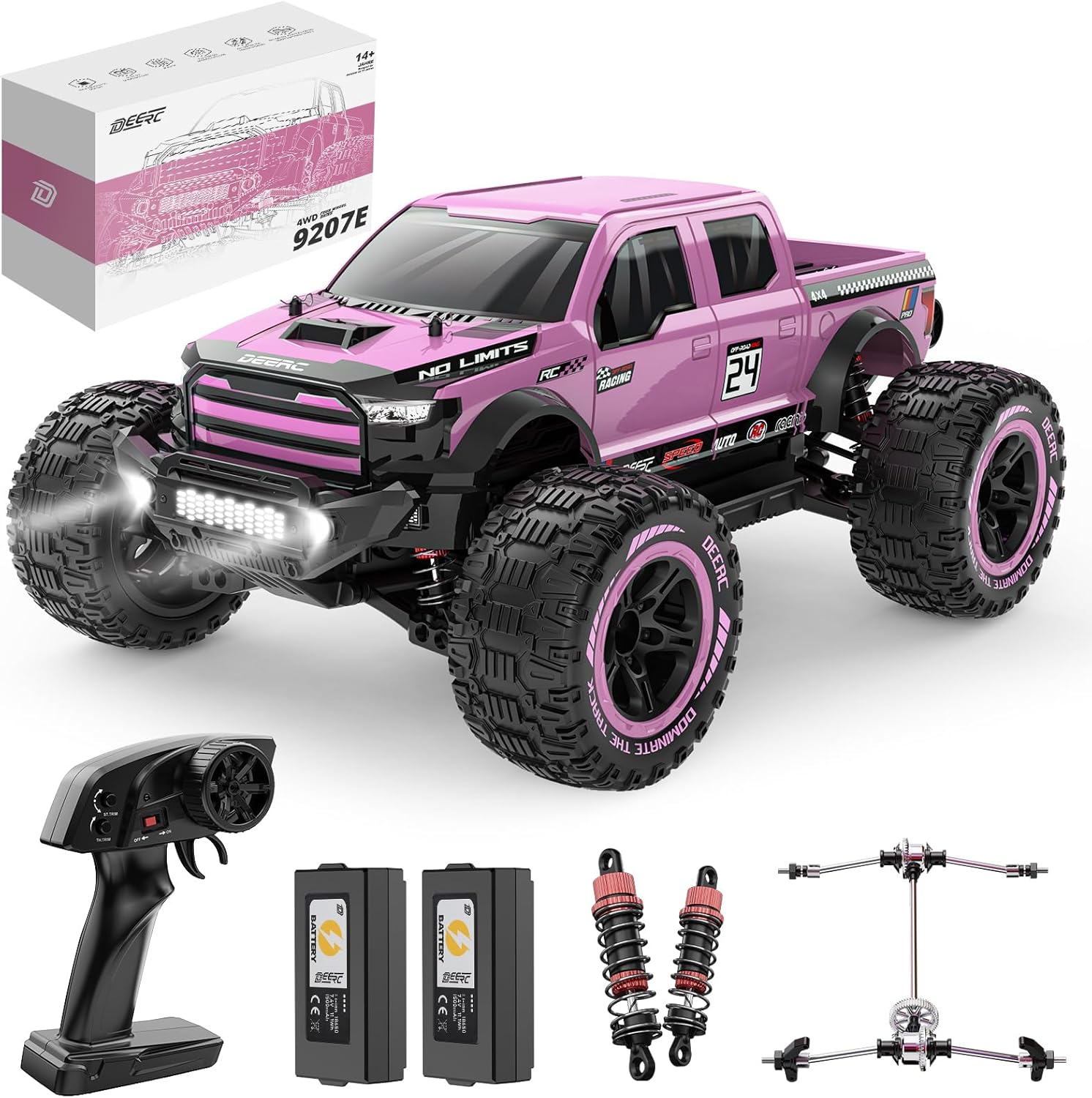 1:10 Fast RC Cars for Adults, 4X4 High Speed RC Truck Crawler, 48+KM/H, Pink All Terrain Hobby Remote Control Monster Truck with 2 Modular Batteries, Toy Vehicle Gift for Kids