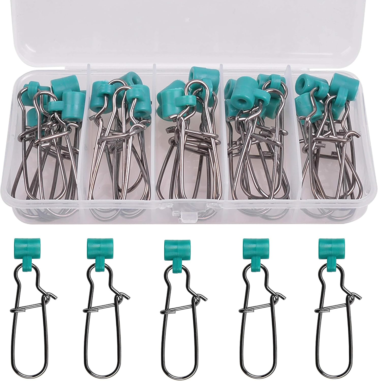 Fishing Line Sinker Slides Catfishing Rigs 25Pcs Heavy Duty Fishing Weight Slider with Duo Lock Snaps Sinker Line Connector for Saltwater Surf Bottom Fishing Fish Fider Rig