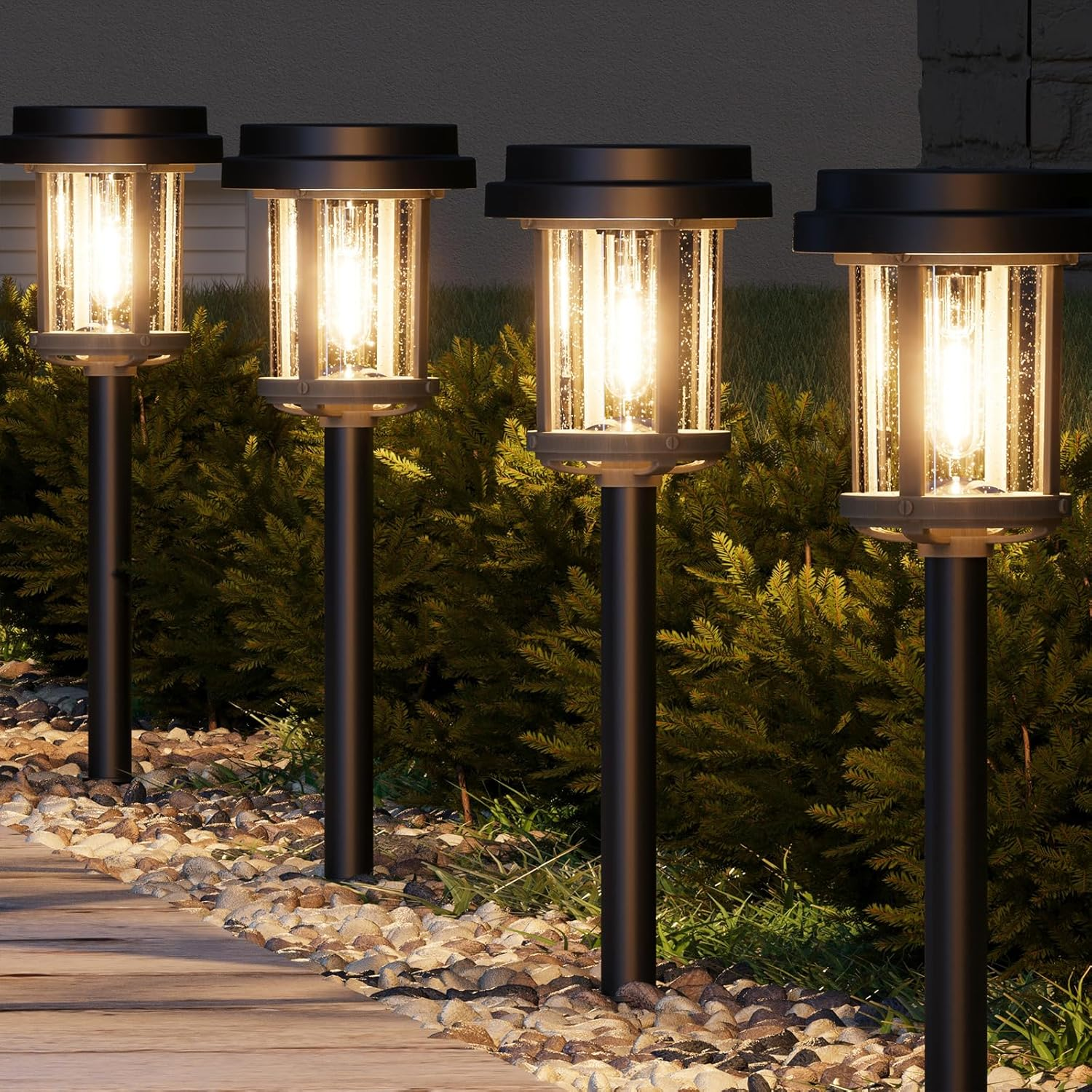 Solar Pathway Lights, 6 Pack Bright 20LM Solar Outdoor Lights, Solar Garden Lights with Metal Seeded Glass, Waterproof Landscape Lighting for Yard Path Lawn Walkway Driveway Backyard