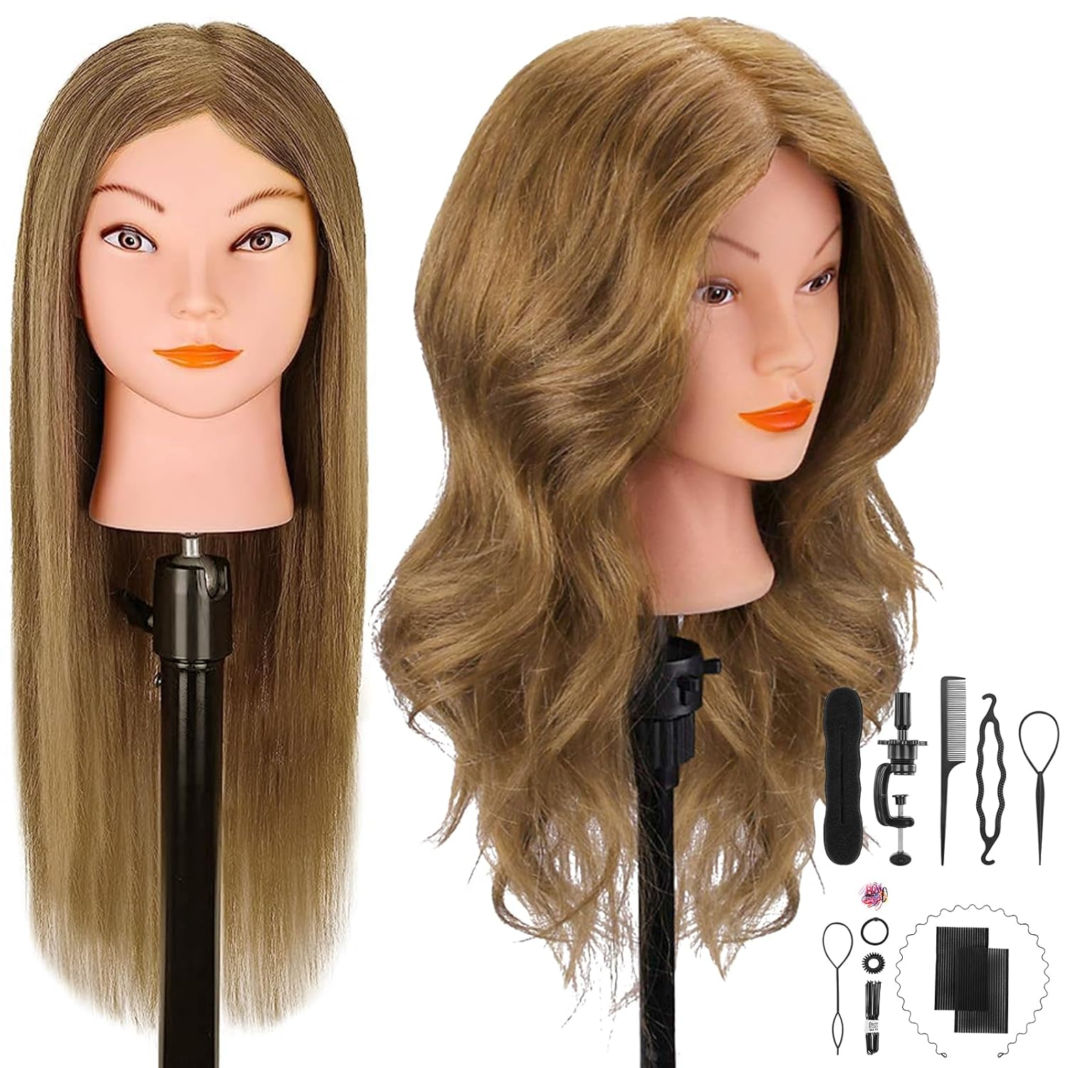 Mannequin Head with 100% Real Hair for Cosmetology, CENOZ 18