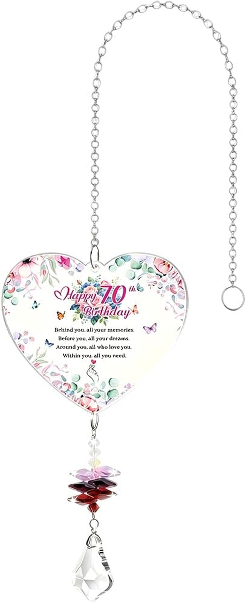 70Th Birthday Gifts for Women Crystal Suncatcher Happy 70Th Birthday Ideas Heart Rainbow Maker Keepsake Present for Mum Auntie Grandma Wife Friends Teacher