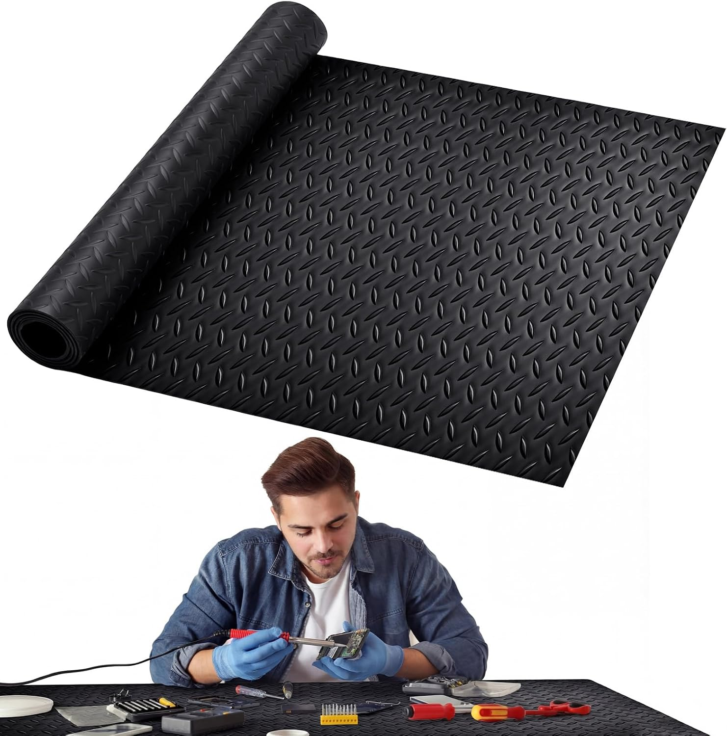 Extra-Long Workbench Mat 24" X 70.5", Scratch-Resistant PVC Work Bench Pad, 1.2 Mm Thick Non-Slip Textured Surface for Woodworking, Painting, Crafting, DIY Table Protection