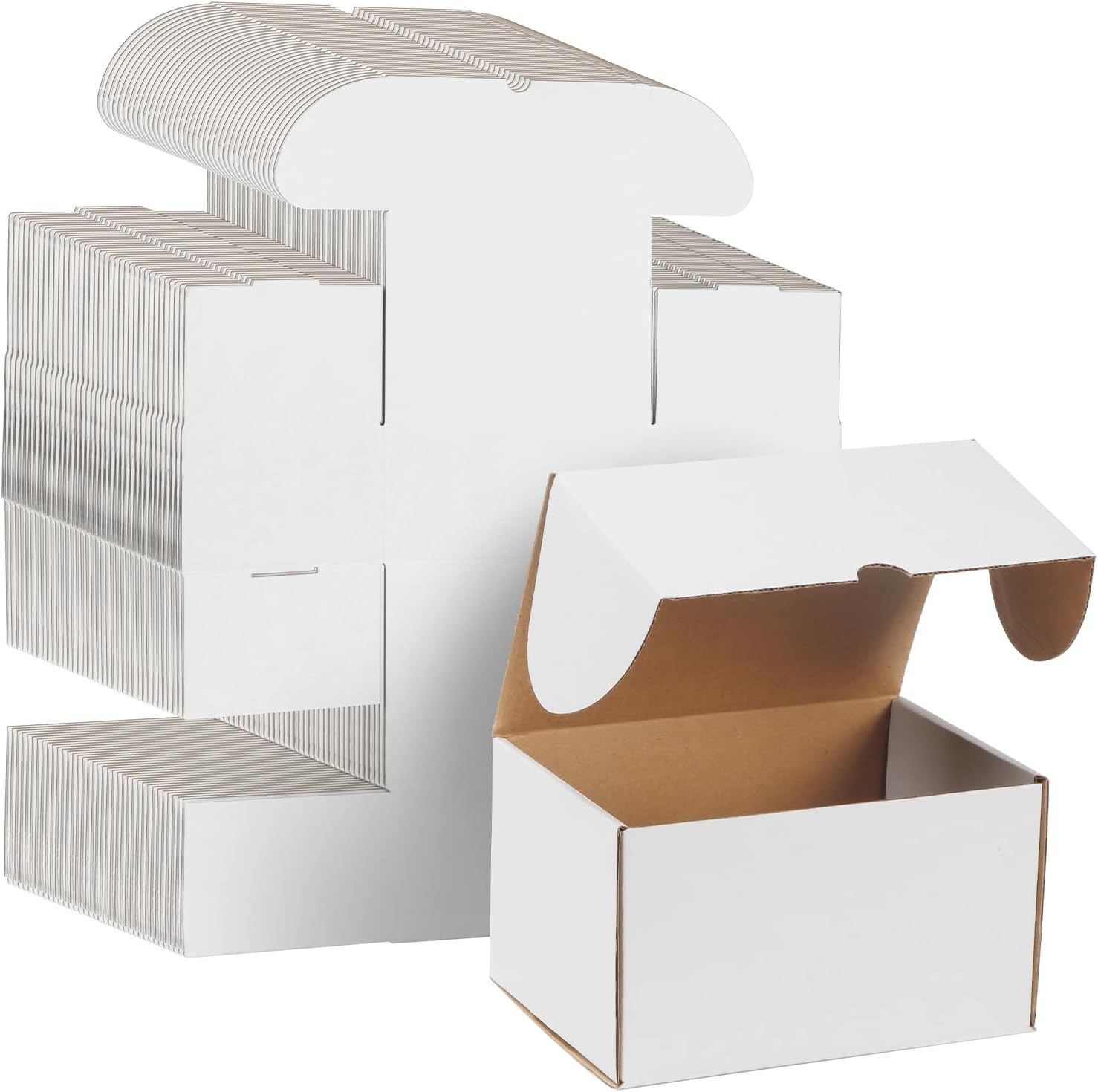 50 Pack 7X5X4 Shipping Boxes for Small Business Packing, White Corrugated Cardboard Mailer Boxes for Shipping Mailing