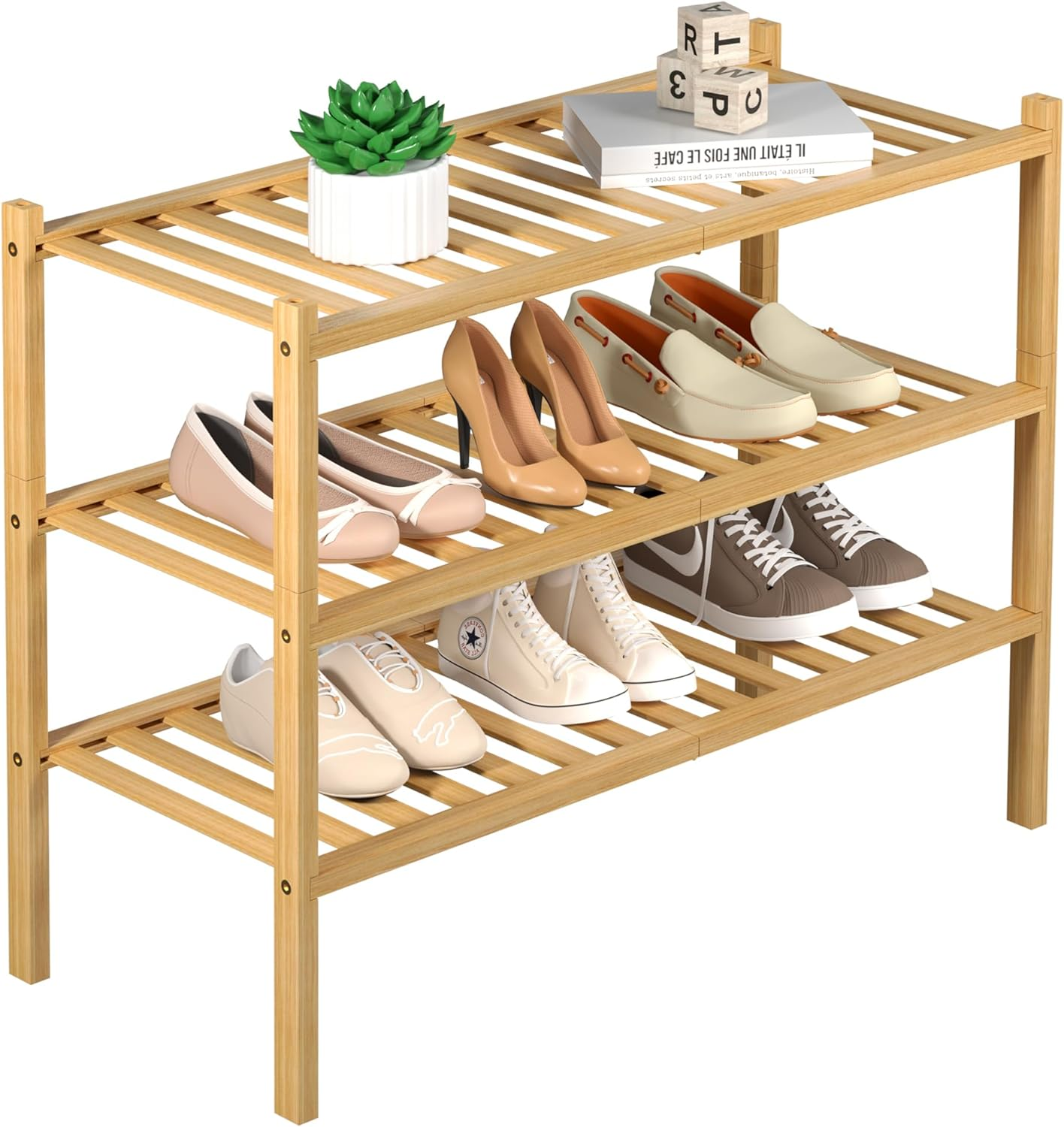 3 Tier Bamboo Shoe Rack for Closet Free Standing Wood Shoe Shelf Storage Organizer for Entryway Small Space Stackable 27