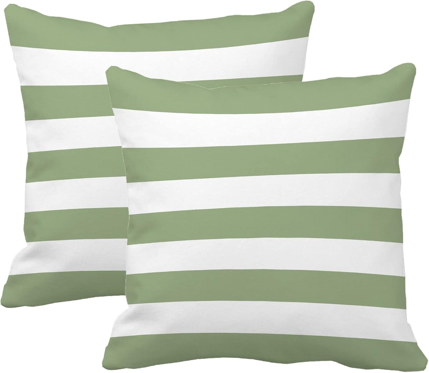Sage Green and White Stripe Set of 2 16x16 Inch Cotton Polyester Square Throw Pillow Cover Decorative Soft Cushion Case Slipcover Home Decor Bed Couch Sofa Standard Size Accent Pillowcase