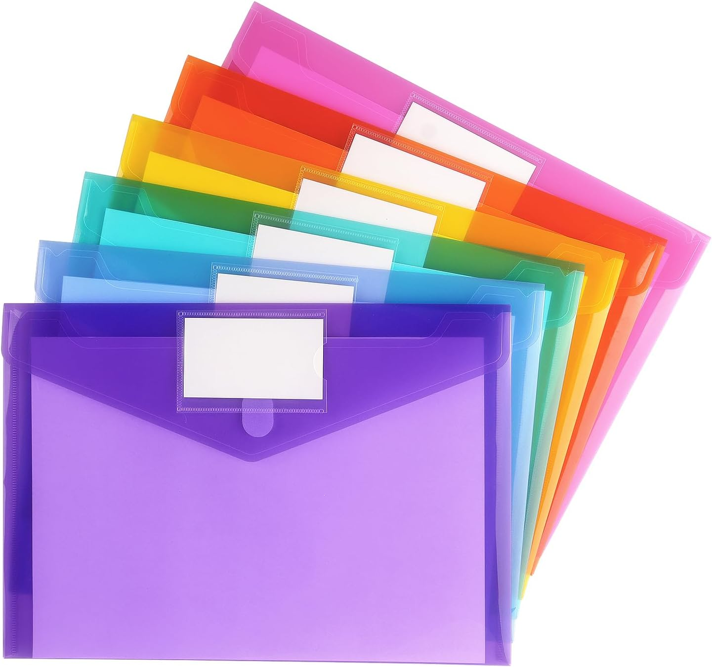 6 Pack Plastic Envelopes Poly Envelope Folder Clear Document Plastic File Folders Organization with Hook & Loop Closure, Letter Size/A4 Size, Envelope Folders for School Office