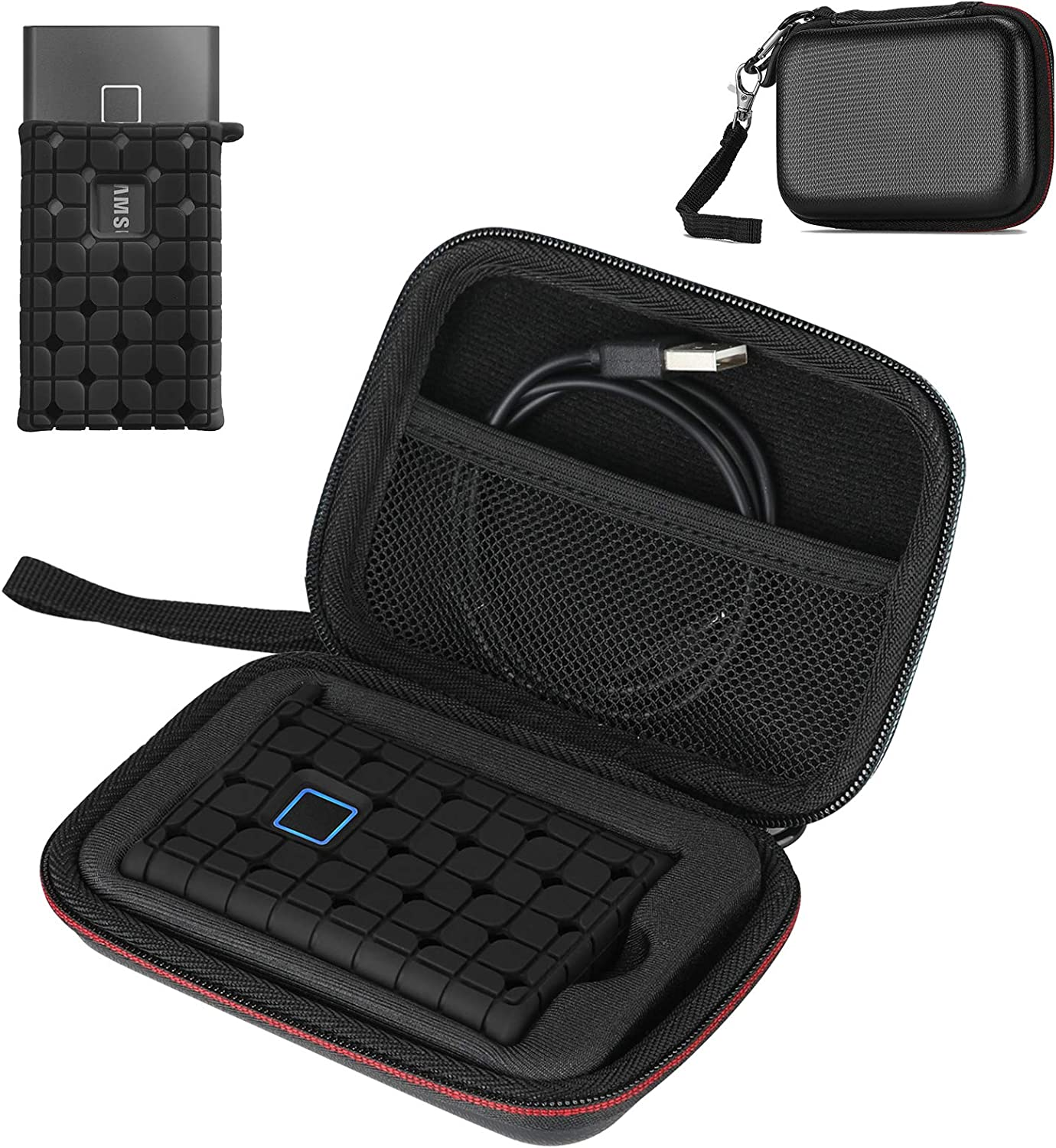 Samsung T7 / T7 Touch Portable SSD Carrying Case with Silicone Cover, Hard EVA Shockproof Storage Travel Organizer for Samsung T7 Touch Portable 500GB 1TB 2TB USB Solid State Drives -Black