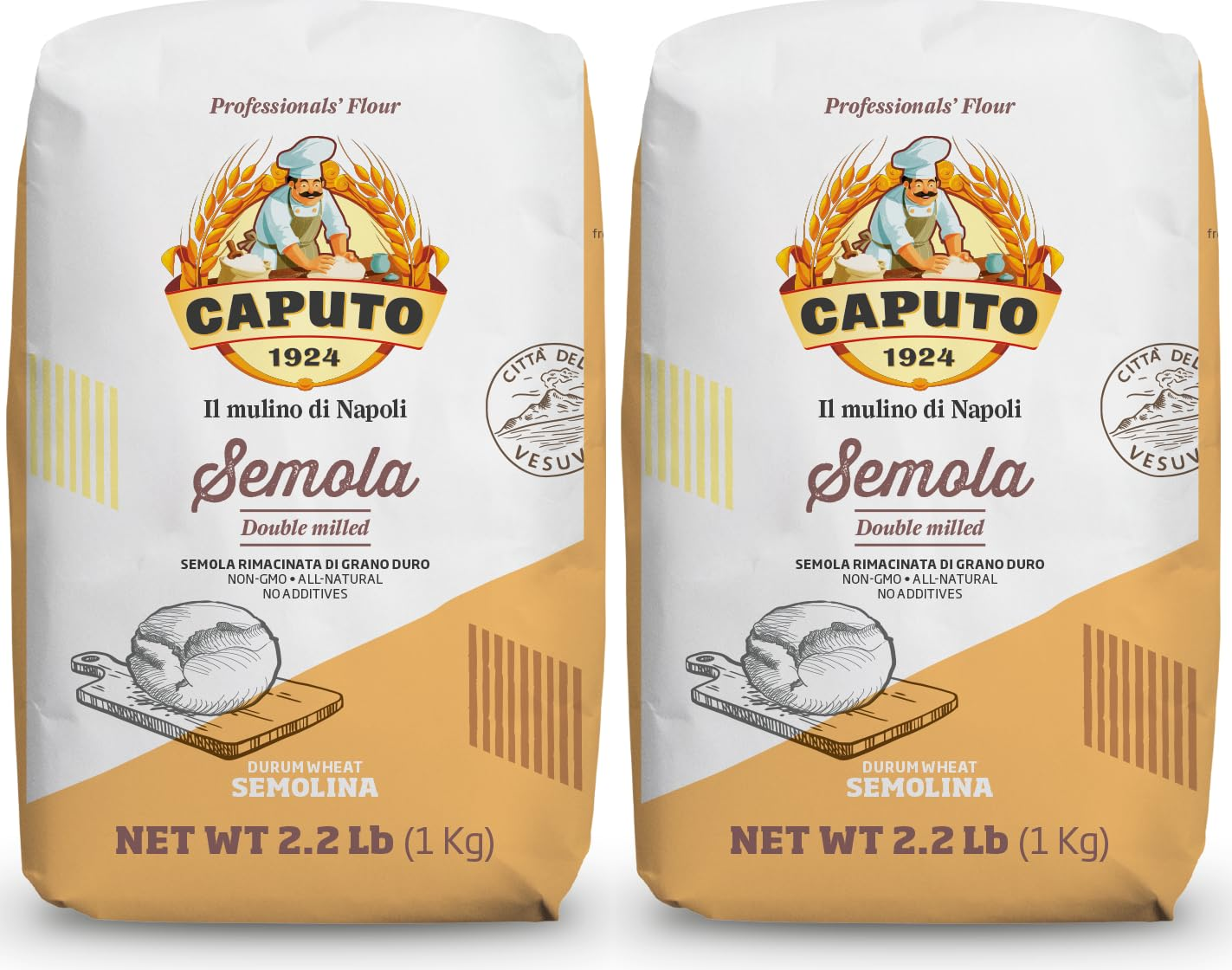 Molino Antimo Semolina Semola Flour, 1 Kilo Bag , (Pack of 2)