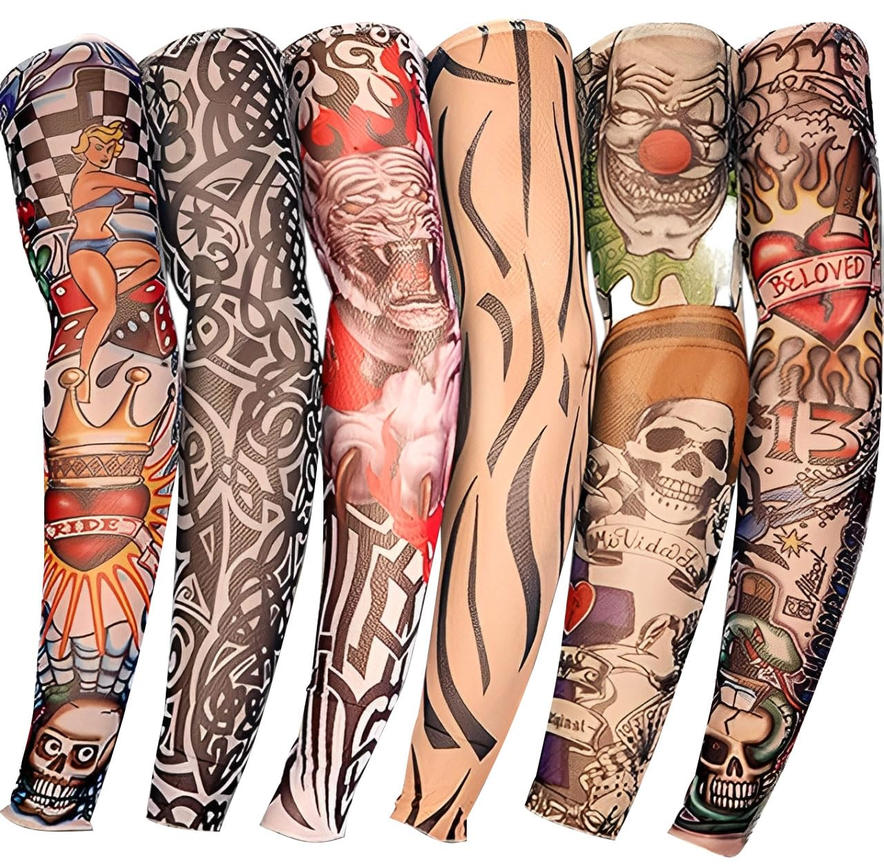 Tattoo Sleeves for Men, 6Pcs Arm Sleeves Fake Tattoos Sleeves to Cover Arms Sun Protection Sleeves Tattoo Sleeve Covers Temporary Tattoo Sleeves for Men Halloween (Set 1)