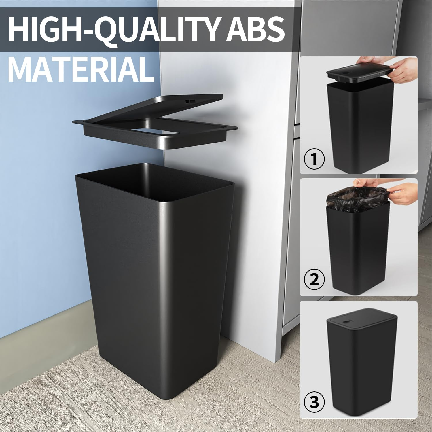 Caunedy Bathroom Small Trash Can with Lid,10L Slim Bathroom Bin with Pop-Up L... - Picture 7 of 14
