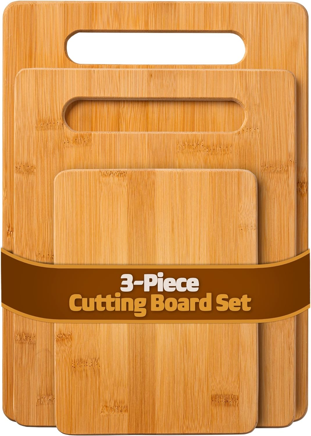 3-Piece Bamboo Cutting Board Set - Wooden Cutting Board, 3 Assorted Sizes of Bamboo Wood Cutting Boards for Kitchen - Chopping Board for Food Prep, Chopping, Carving Meat, Fruits, Vegetables