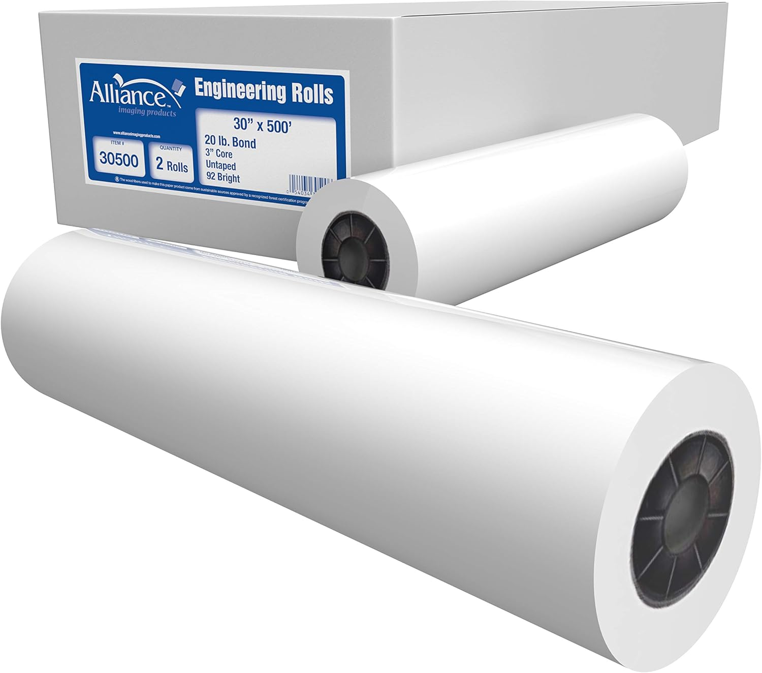 Wide Format Paper 30” X 500’ Rolls Bond Engineering 92 Bright, 20Lb - 2 Rolls per Carton with 3” Core