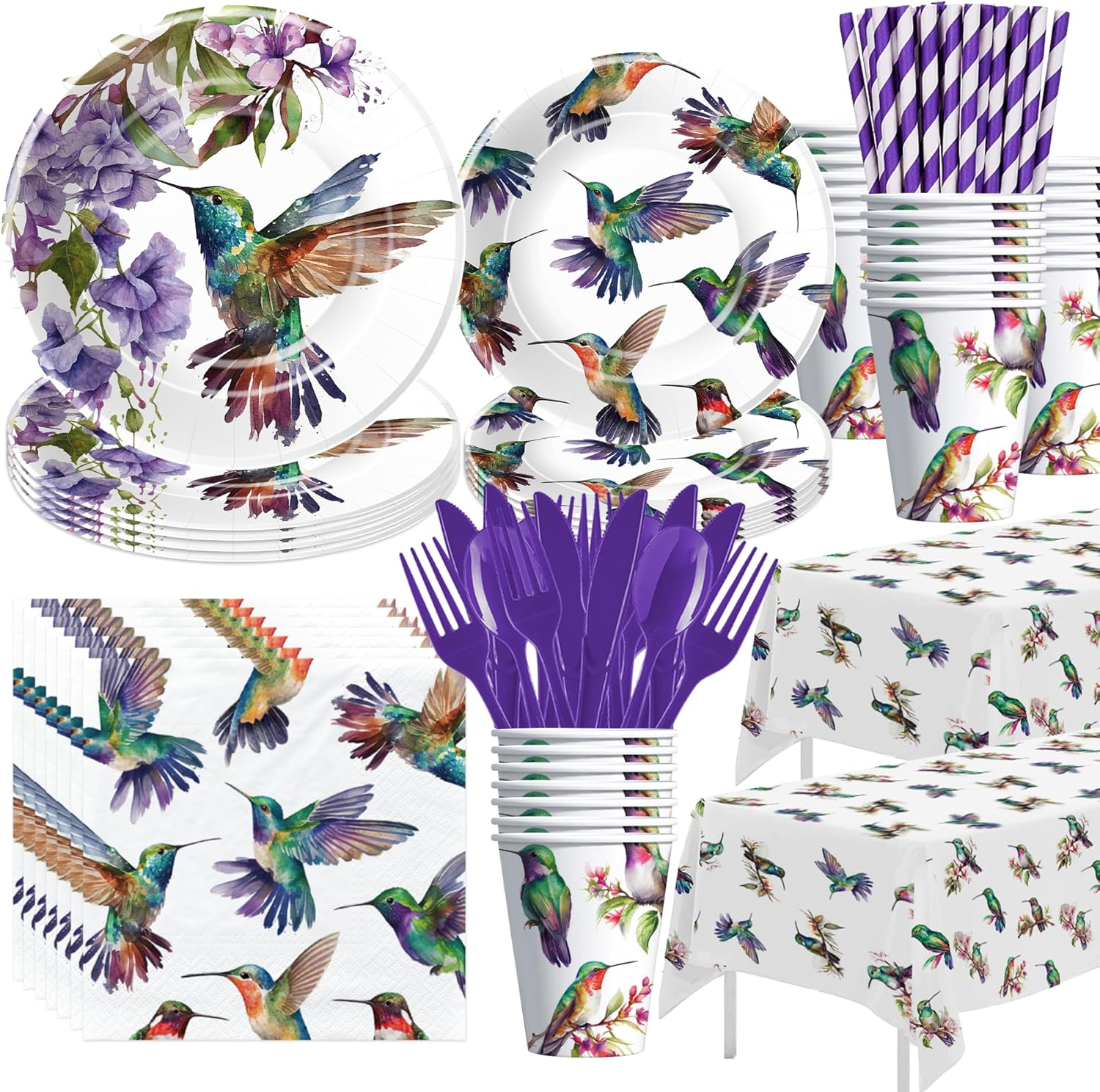 Hummingbird Birthday Party Decorations - Bird Party Supplies, Plate, Cup, Napkin, Tablecloth, Cutlery, Floral Hummingbird Tableware for Bridal Baby Shower Wedding | Serve 24
