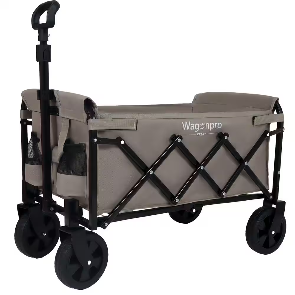 3.94 Cu. Ft. Beige Steel Expandable Dual-Layer Utility Wagon Garden Cart for Camping, Shopping, Gardening, Fishing