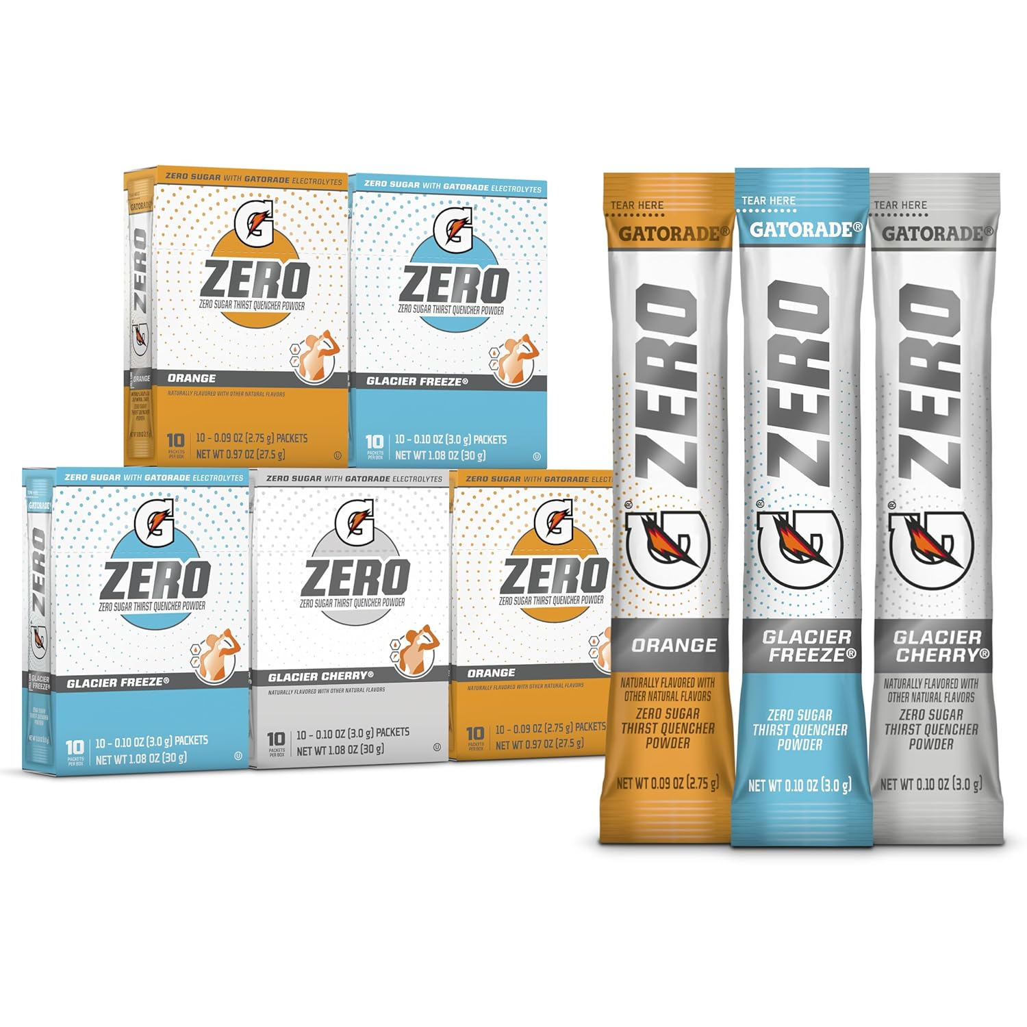 Gatorade G Zero Powder, Glacier Cherry Variety Pack, 0.10Oz Individual Packets - 10 Count (Pack of 5)