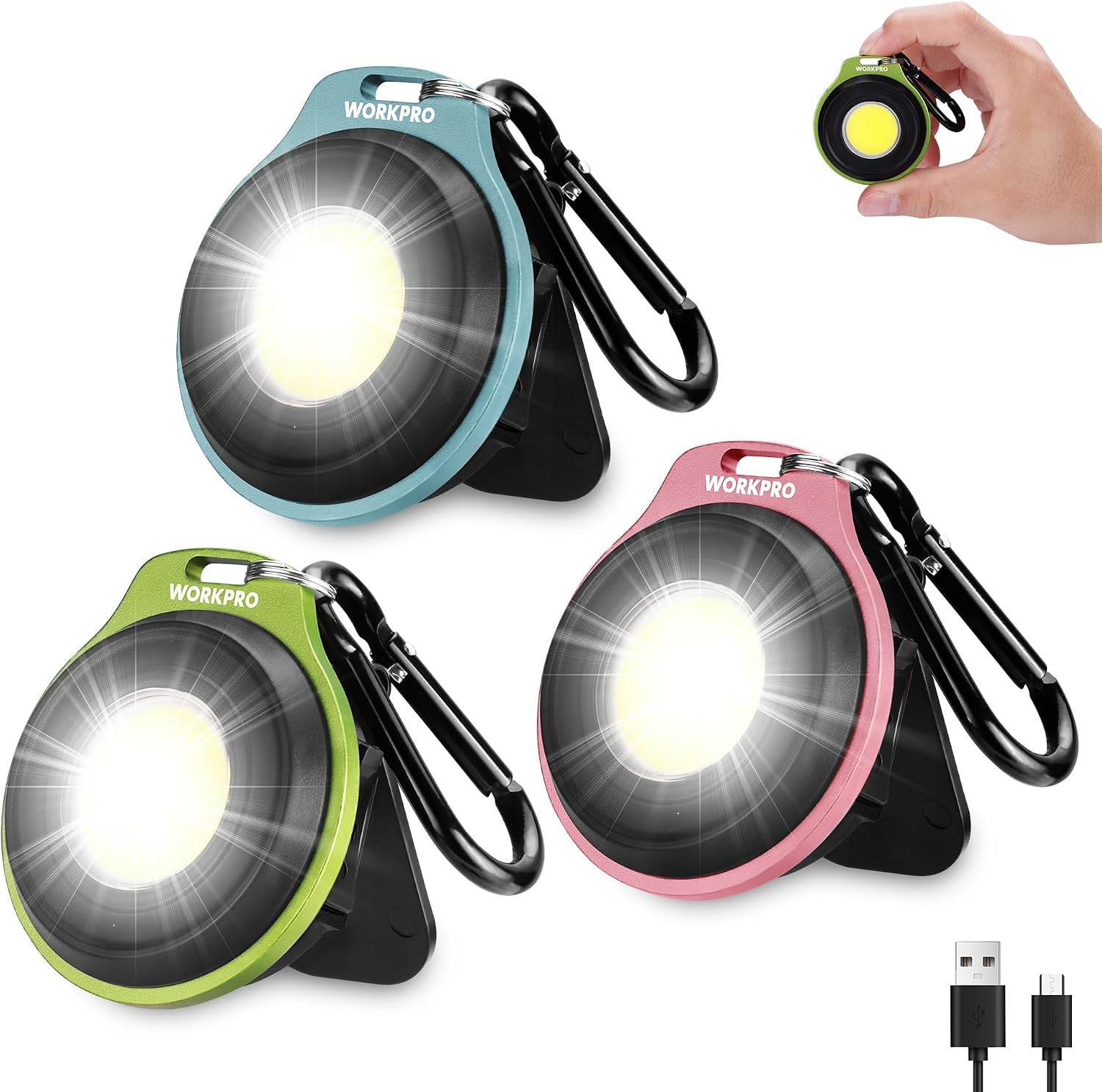 Linterna llavero set 3 recargable mini edc iman carabinero clip 3 modos colores