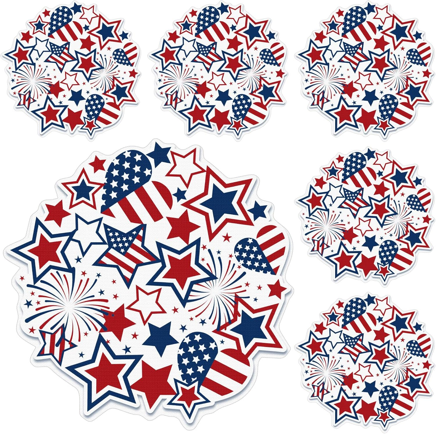 Round Patriotic Placemats Set of 6, 13.5” X 13.5” 4Th of July Red, Blue, White..
